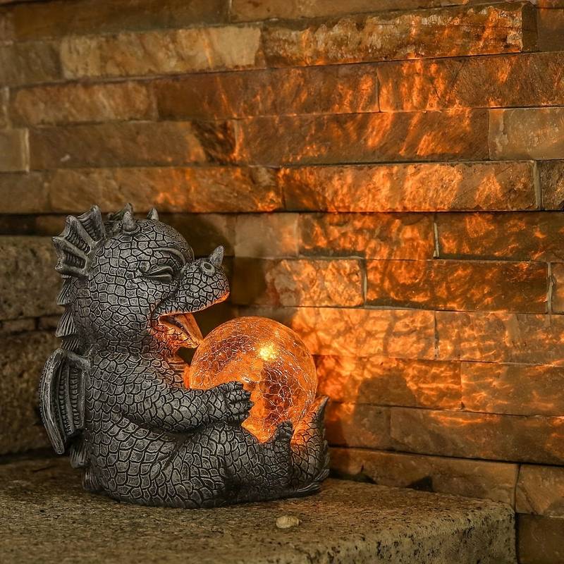 Dragon Guardian LED Table Lamp With Warm Glowing Orb Sculpture