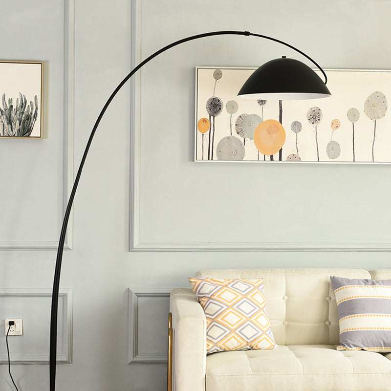 Contemporary Matte Black Arc Floor Lamp With Sturdy Round Base