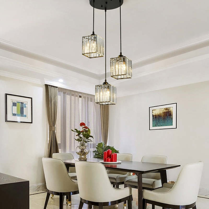 Transparent Ribbed Glass Cylinder Cluster Pendant Light
