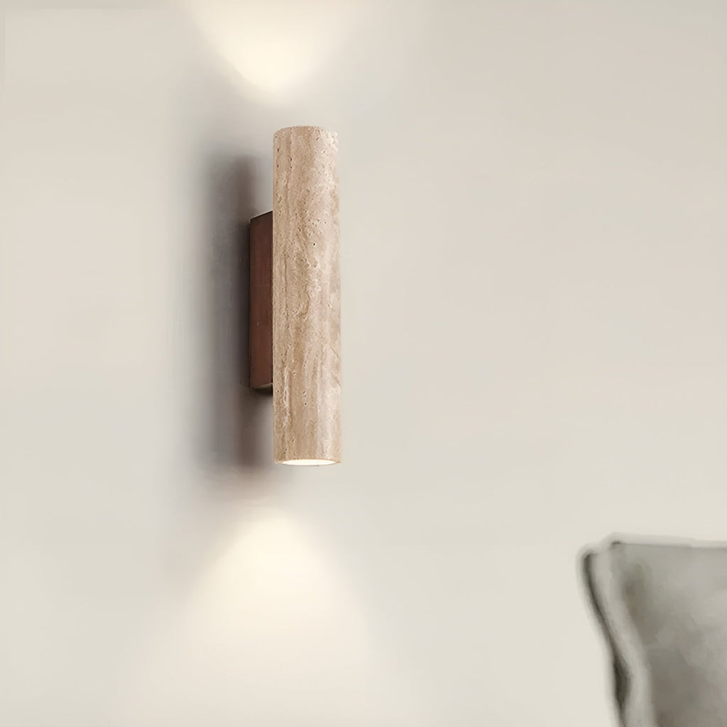 Contemporary Travertine Up And Down Cylinder Wall Sconce Indoor