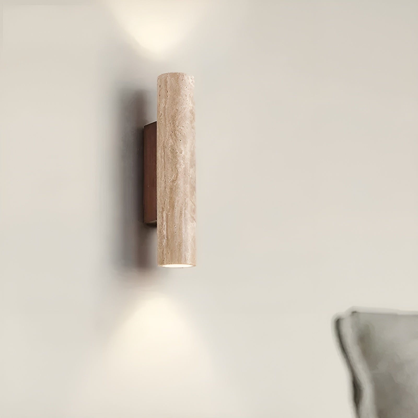 Contemporary Travertine Up And Down Cylinder Wall Sconce Indoor