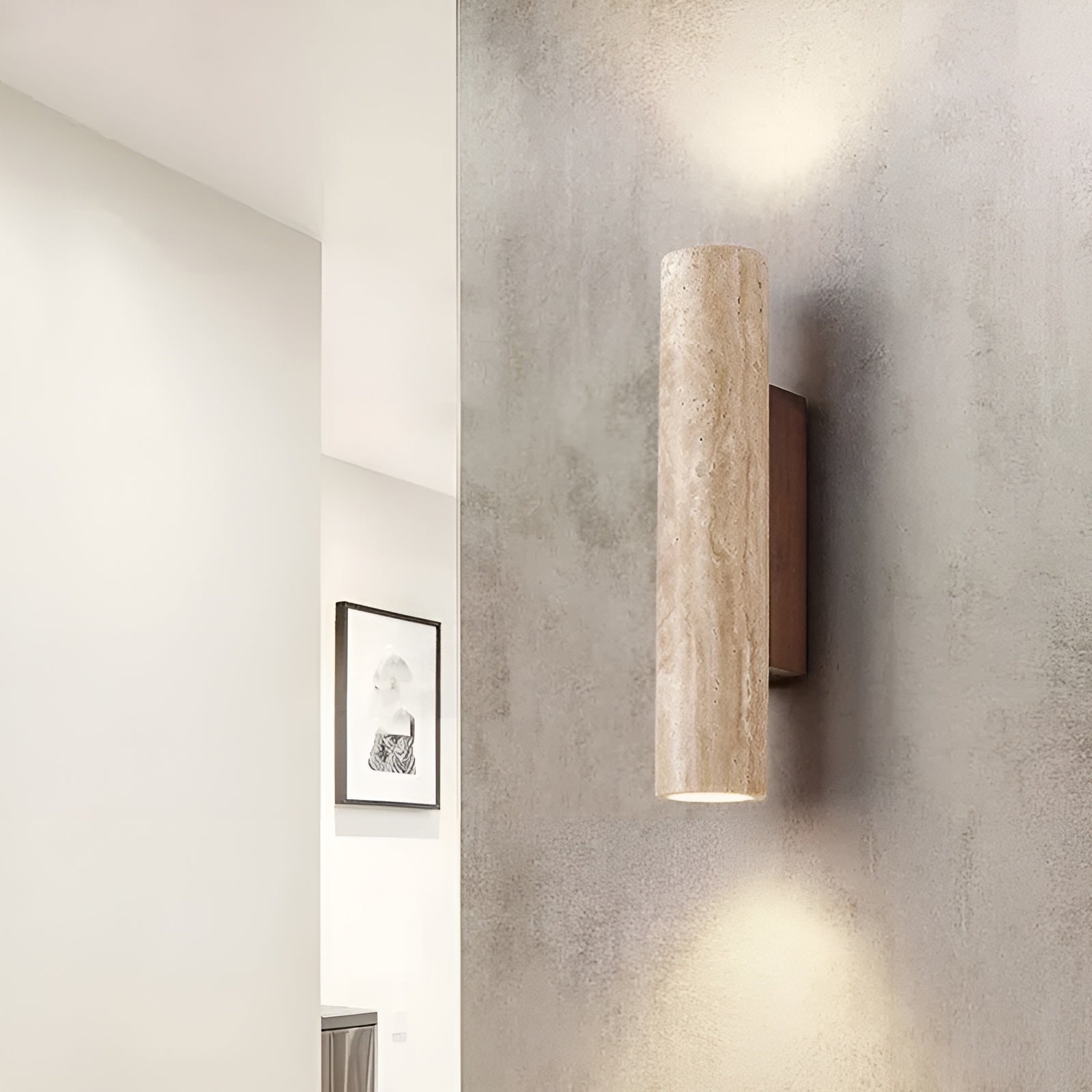 Contemporary Travertine Up And Down Cylinder Wall Sconce Indoor