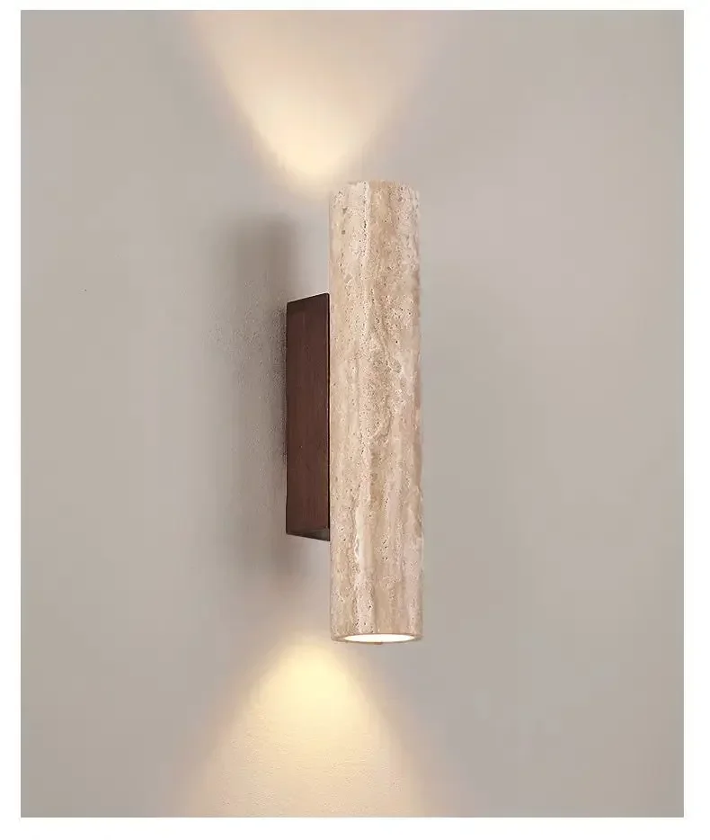 Contemporary Travertine Up And Down Cylinder Wall Sconce Indoor