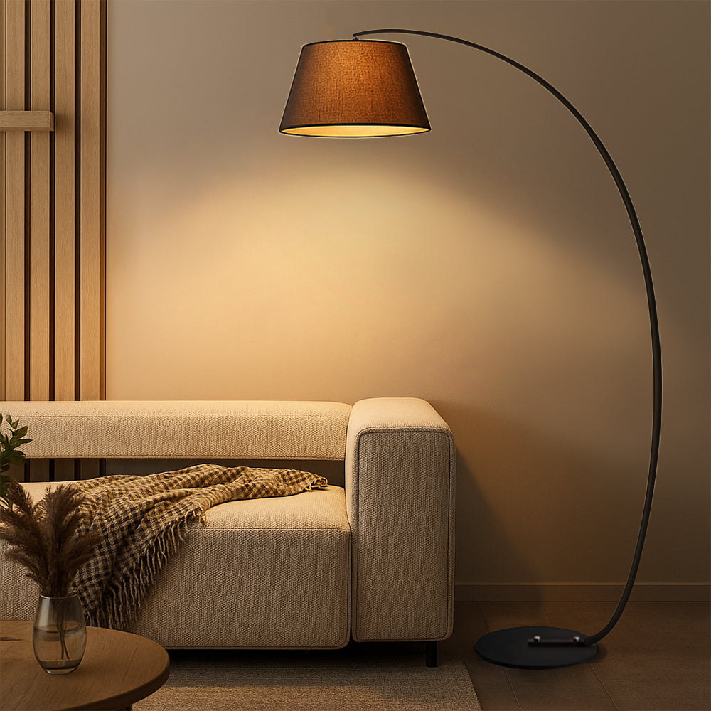Modern Arc Floor Lamp With Brushed Gold Finish And Cream Shade