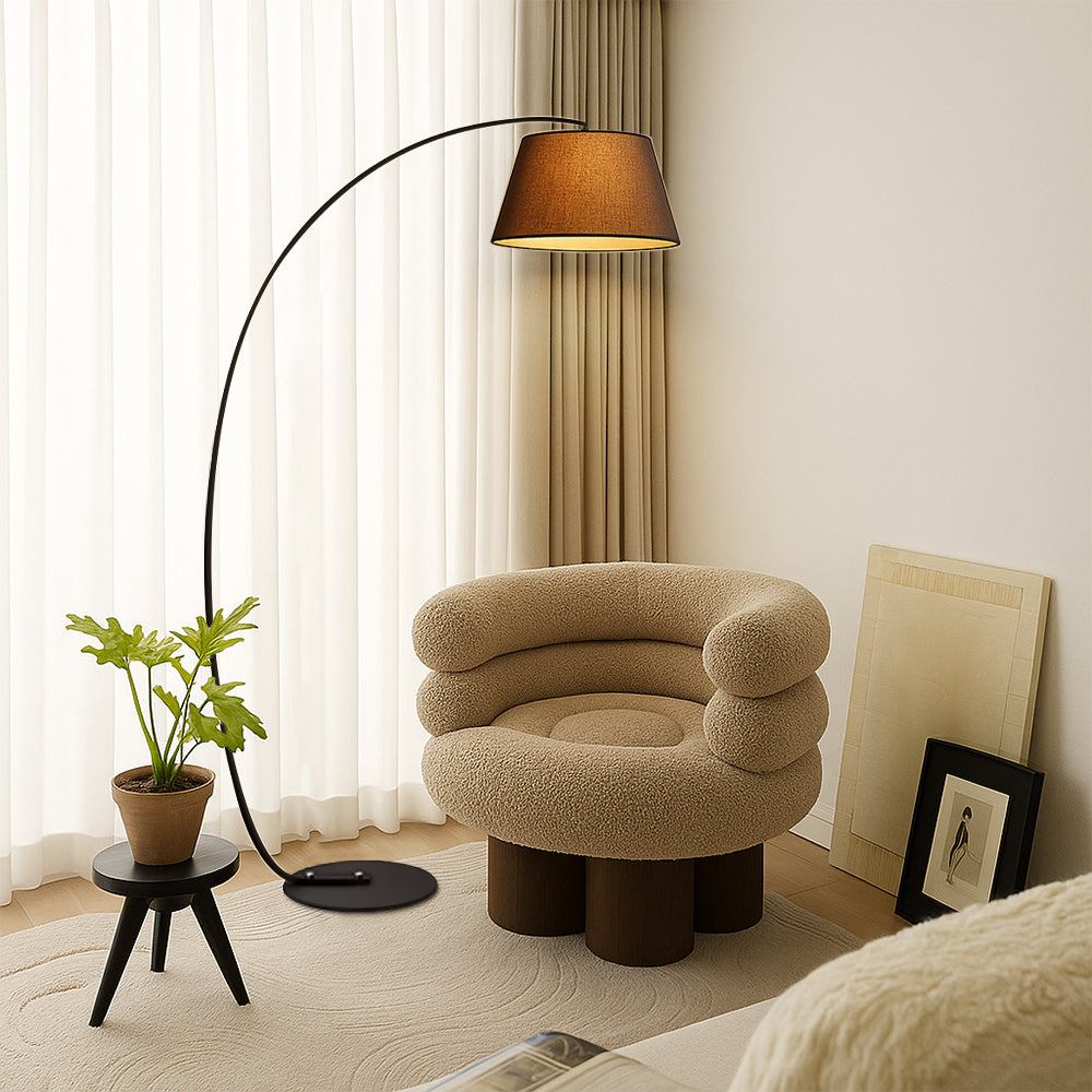 Modern Arc Floor Lamp With Brushed Gold Finish And Cream Shade