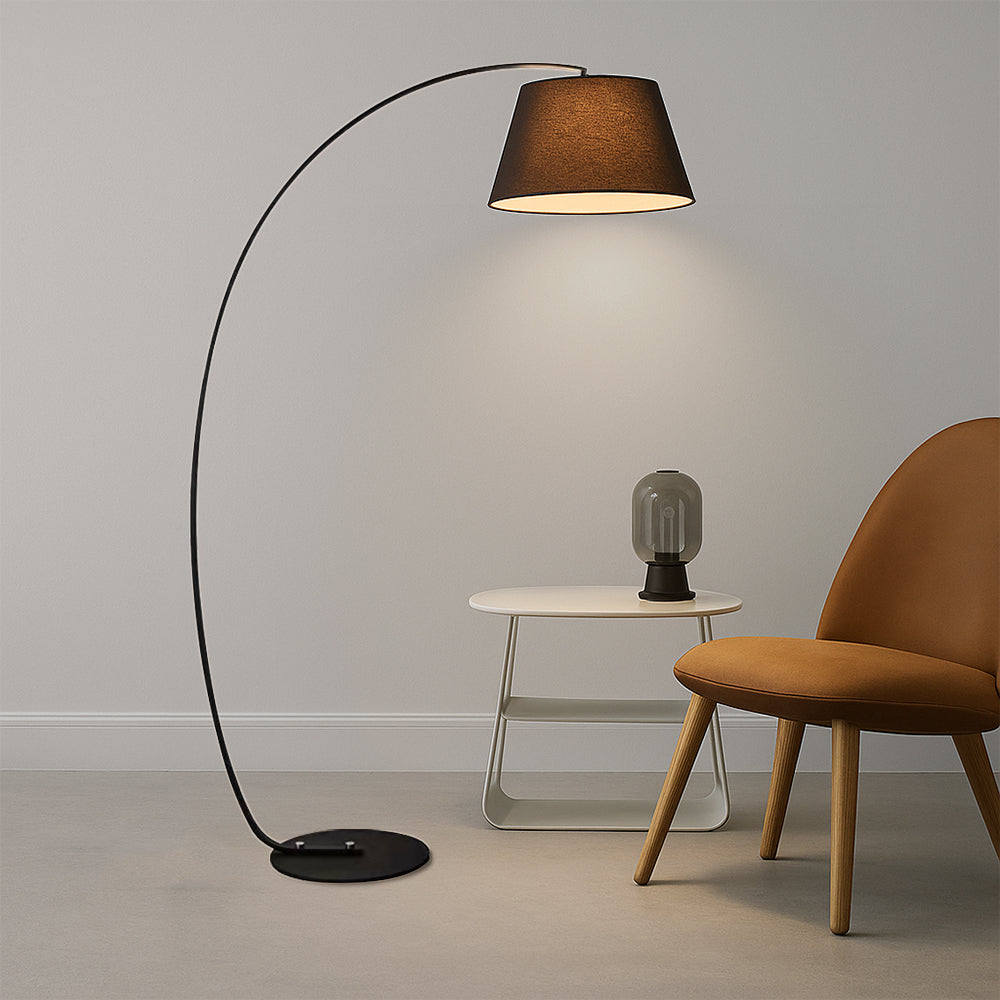 Modern Arc Floor Lamp With Brushed Gold Finish And Cream Shade
