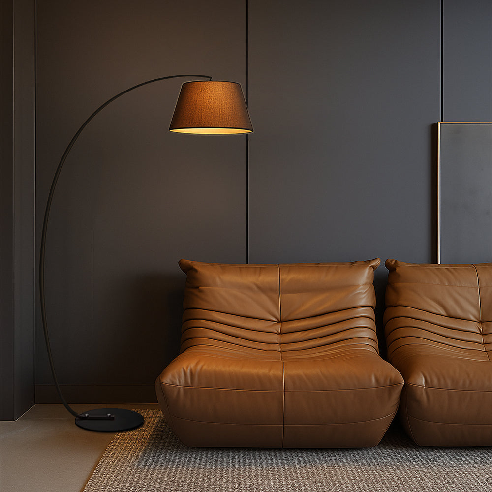 Modern Arc Floor Lamp With Brushed Gold Finish And Cream Shade