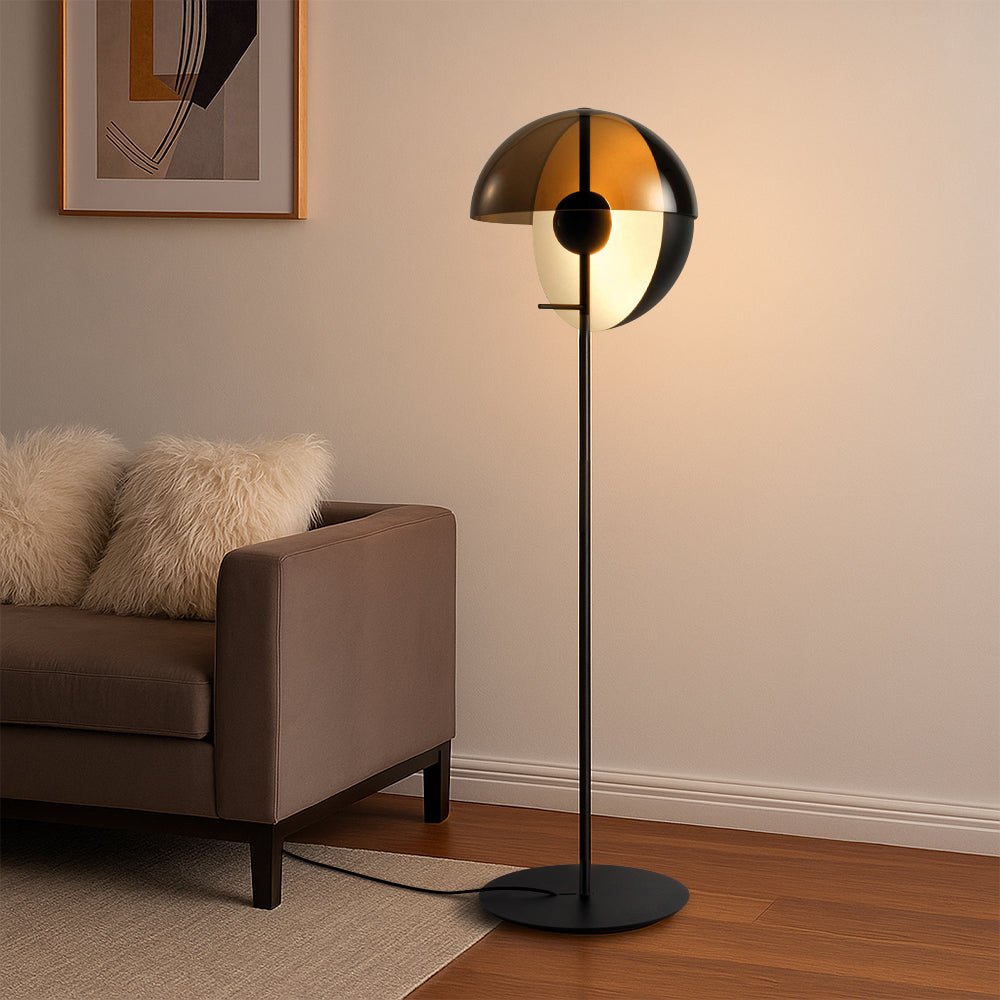 AuraBella Contemporary Smokey Glass Floor Lamp With Metal Frame