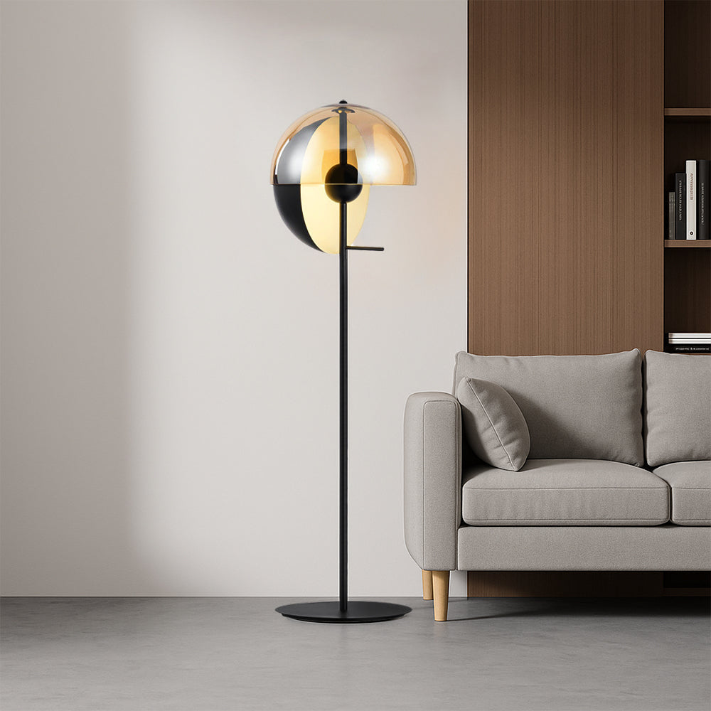 AuraBella Contemporary Smokey Glass Floor Lamp With Metal Frame
