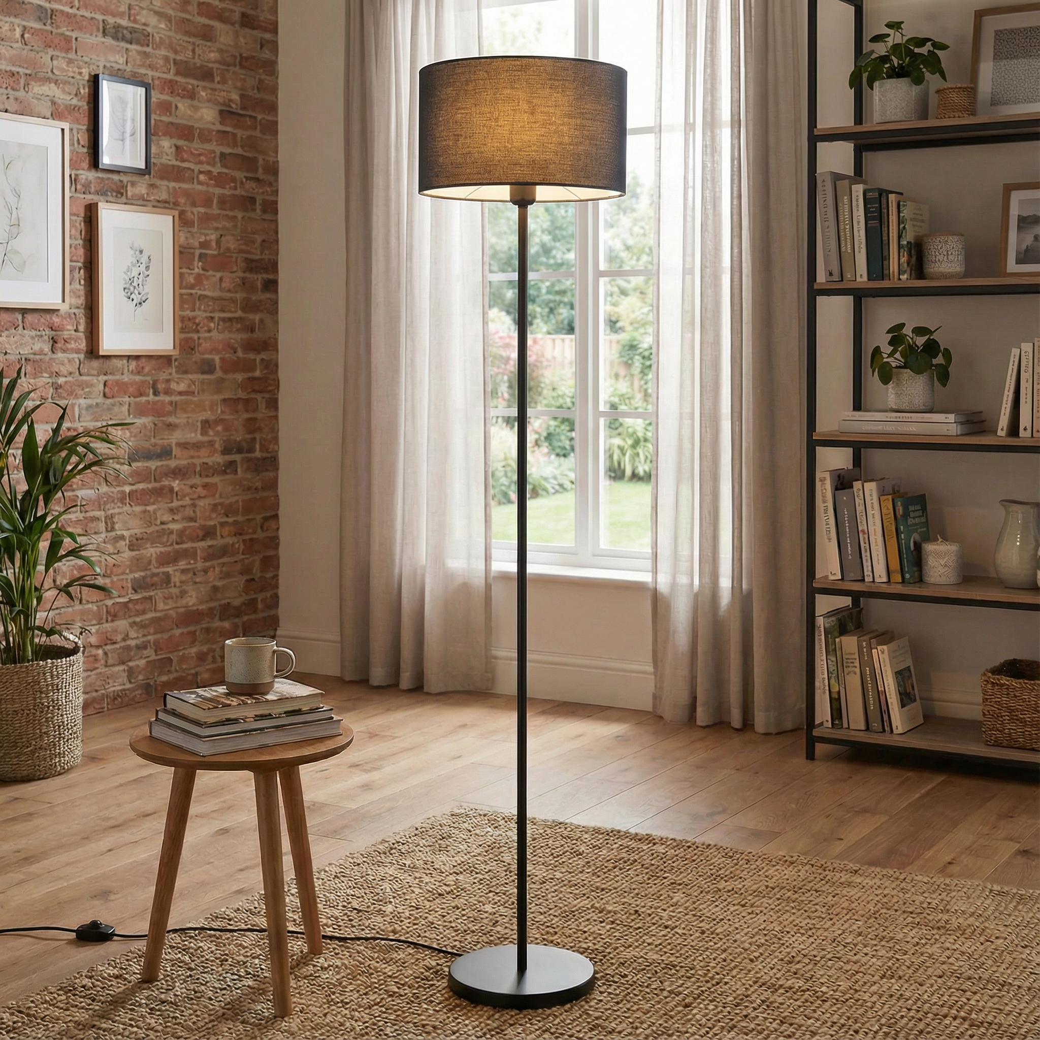 Modern Mesh Floor Lamp With Dual Layer Fabric Diffuser Shade Design