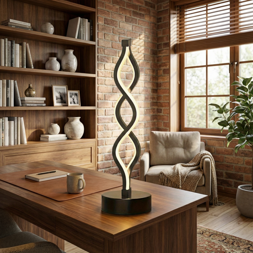 SpiralGlow Dimmable LED Desk Lamp Black Base Modern Spiral Design