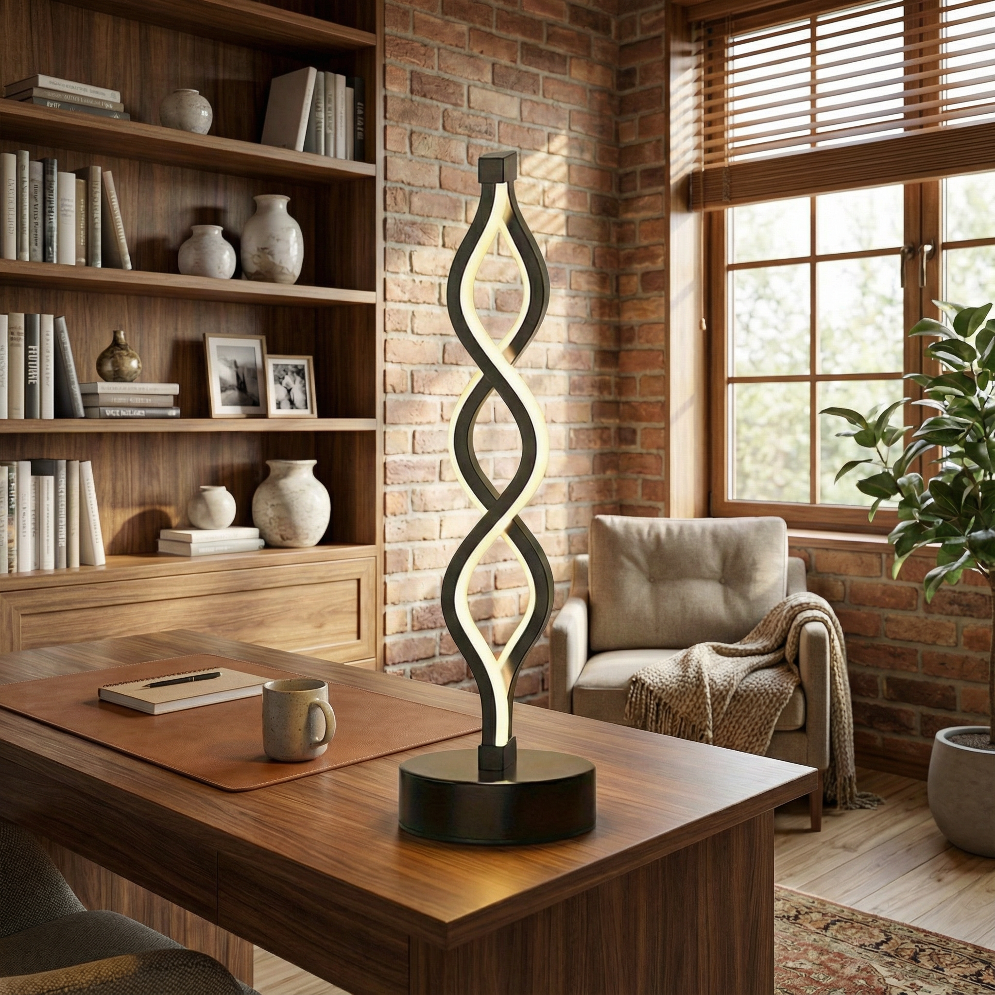 SpiralGlow Dimmable LED Desk Lamp Black Base Modern Spiral Design