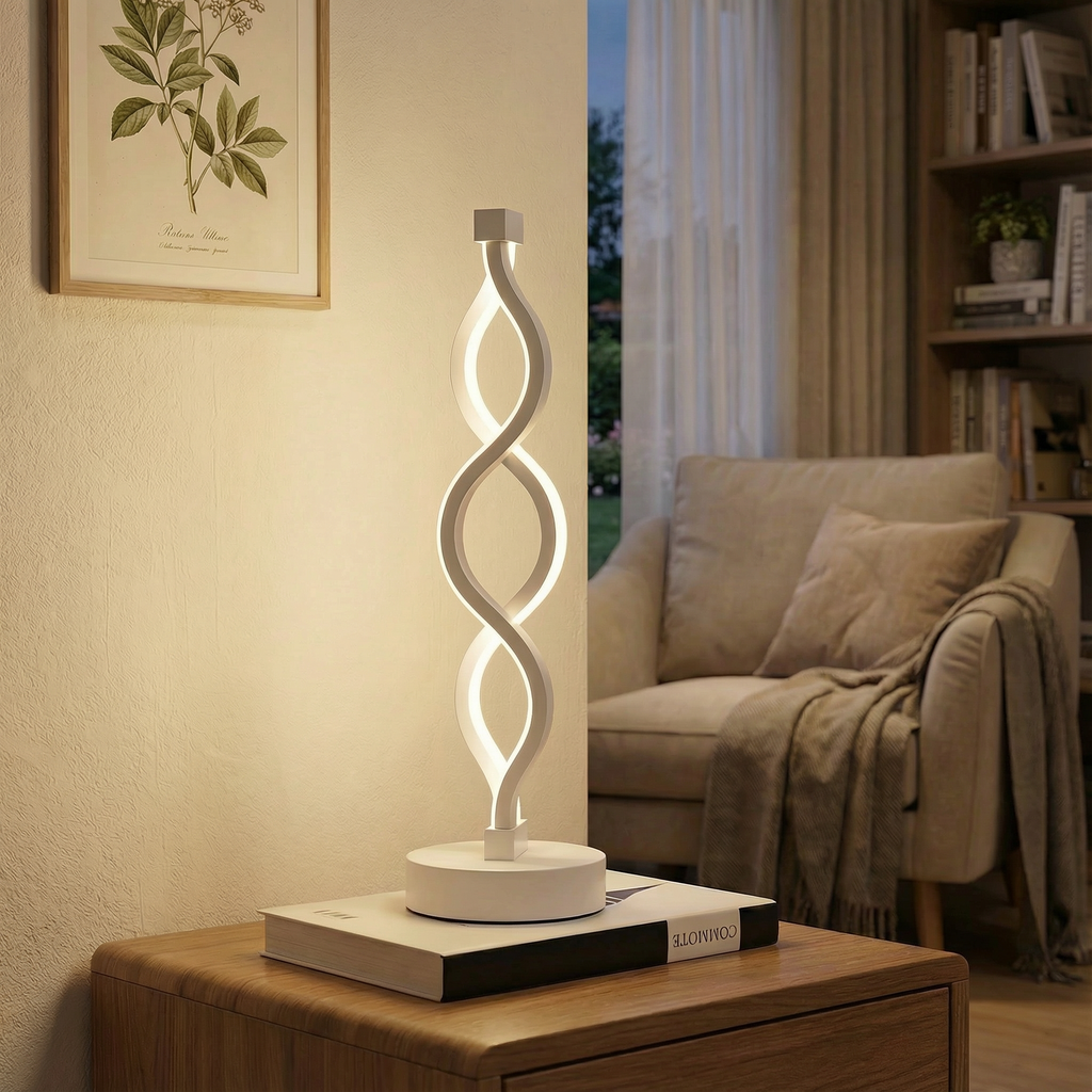 SpiralGlow Dimmable LED Desk Lamp Black Base Modern Spiral Design