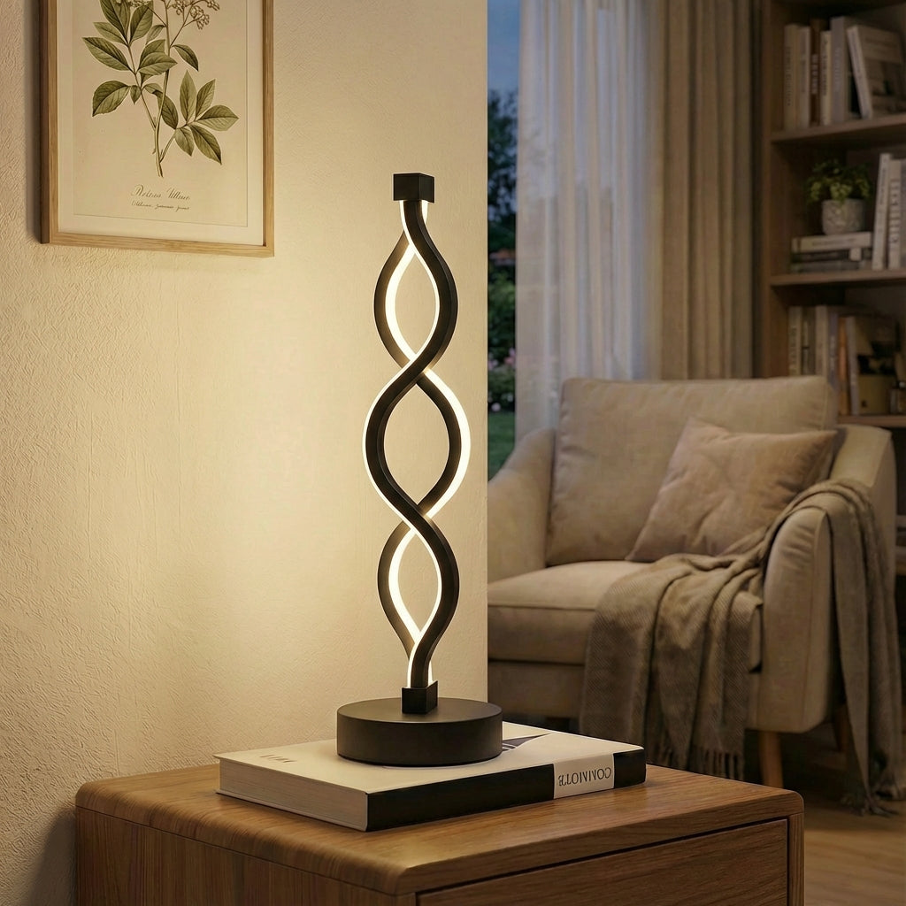 SpiralGlow Dimmable LED Desk Lamp Black Base Modern Spiral Design