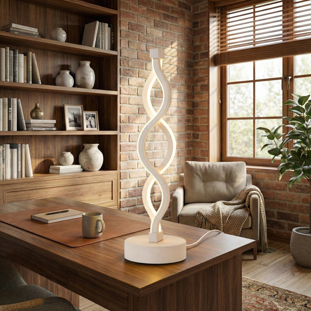 SpiralGlow Dimmable LED Desk Lamp Black Base Modern Spiral Design