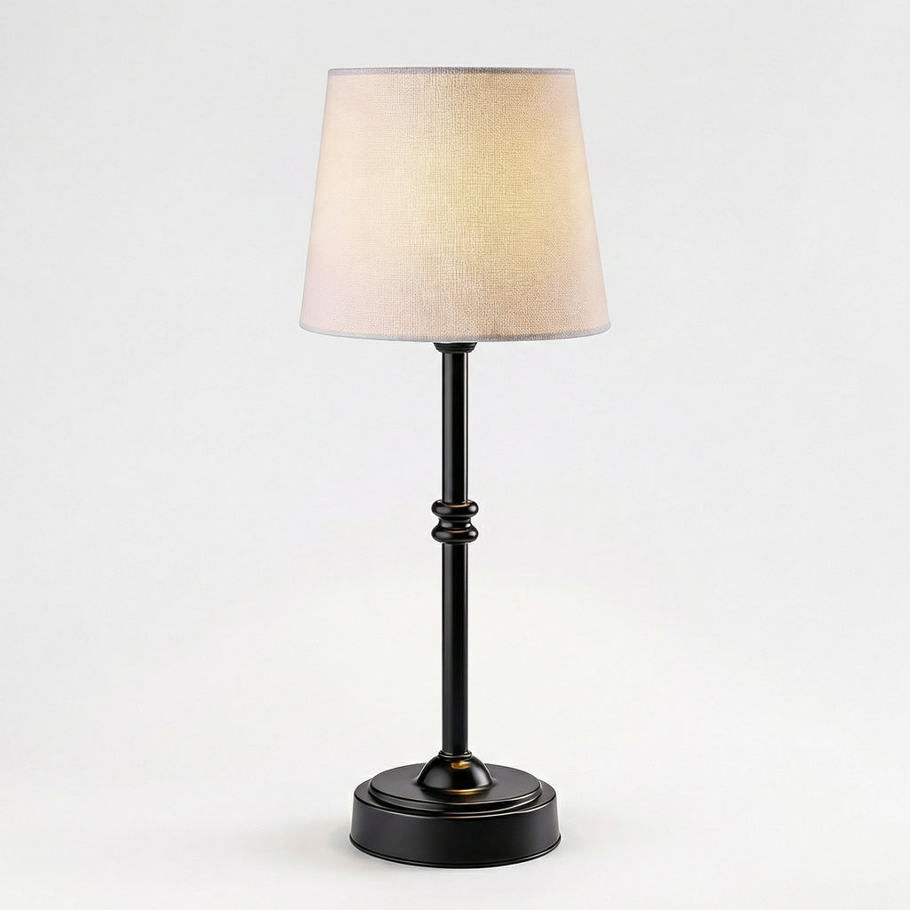 Modern Polished Brass Table Lamp With Soft Beige Fabric Shade