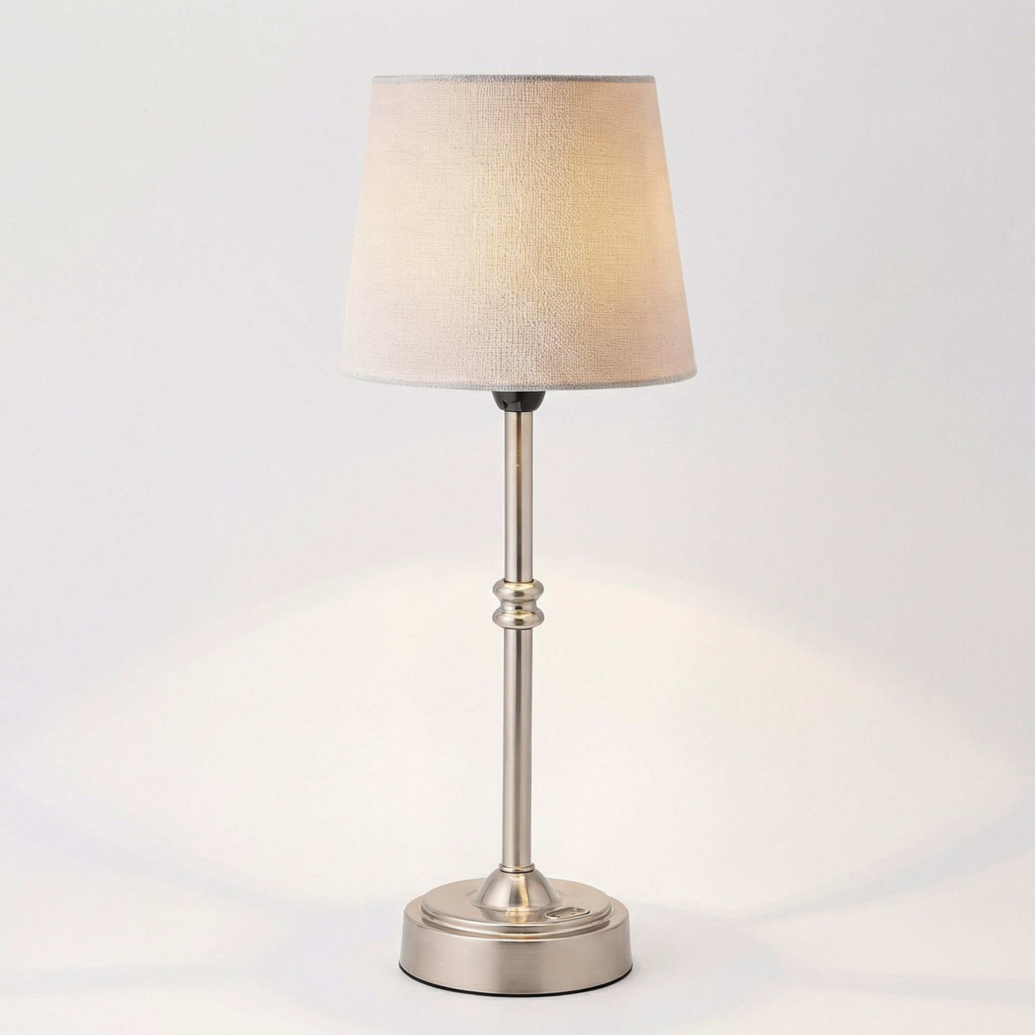 Modern Polished Brass Table Lamp With Soft Beige Fabric Shade