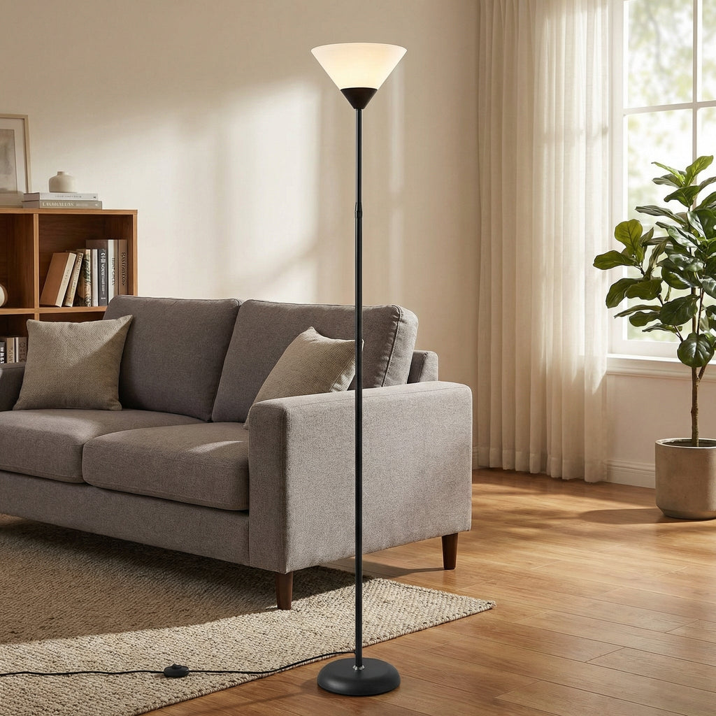 Lumina Modern Torchiere Floor Lamp With Upward Facing Glass Shade