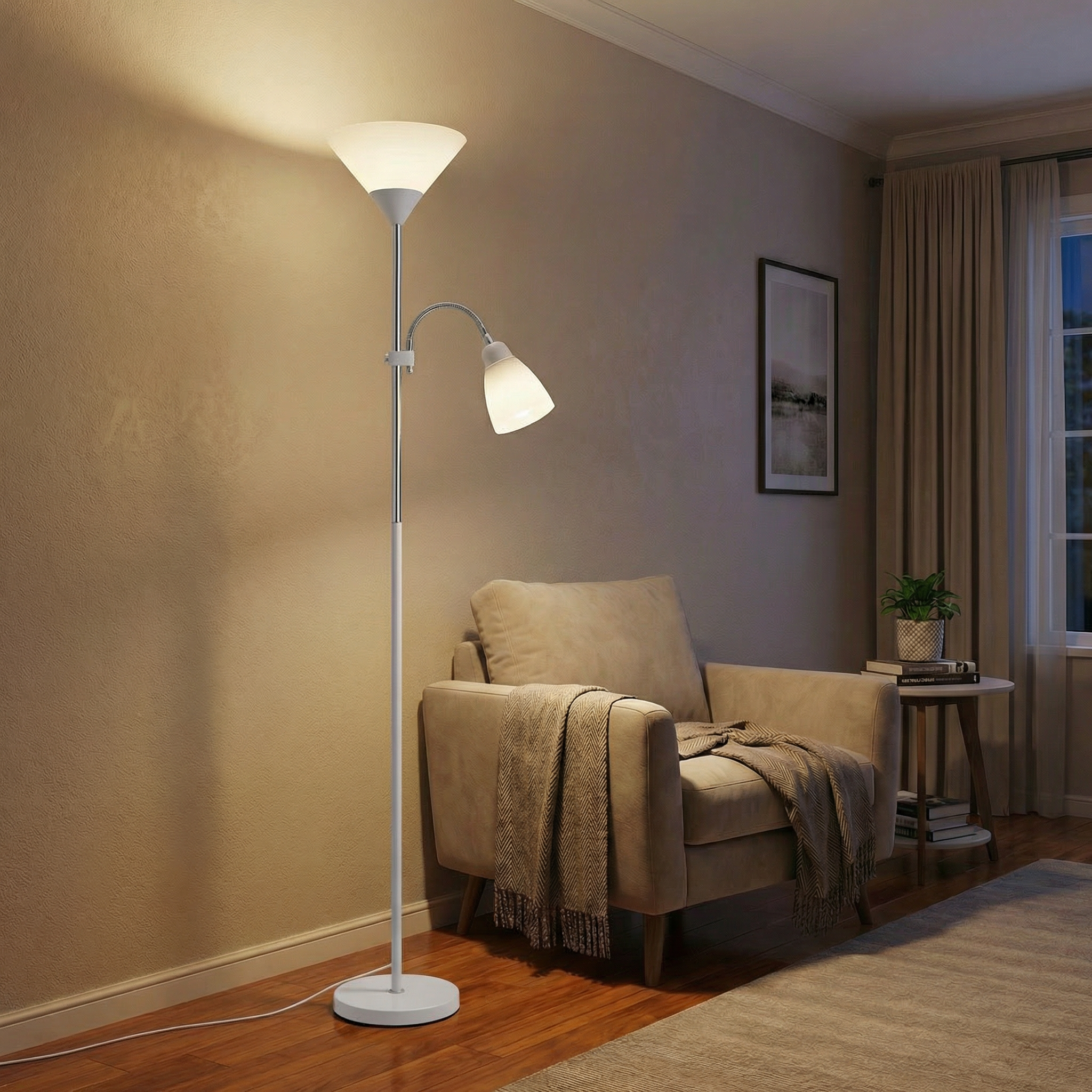 Modern Black Double Head Floor Lamp With Adjustable Reading Light