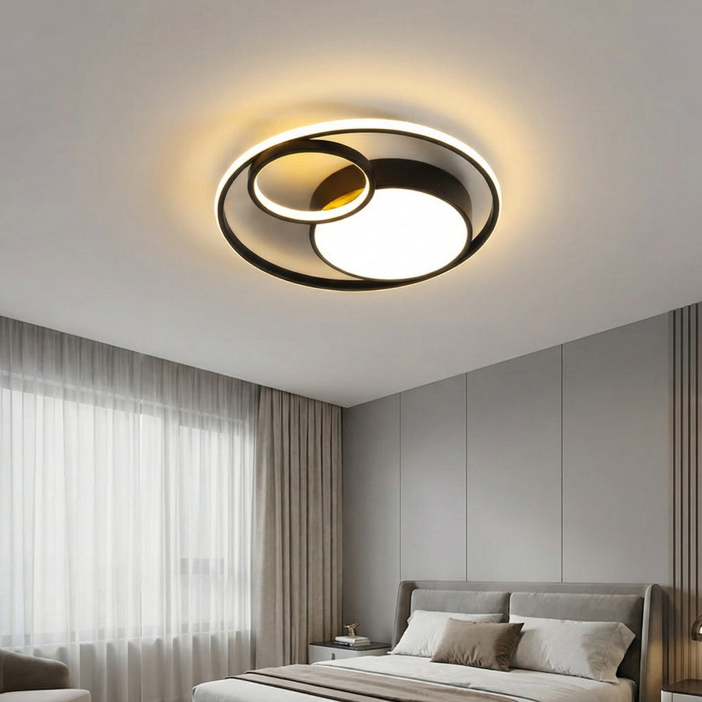 Black Gourd Led Ceiling Light Featuring Overlapping Circular Rings