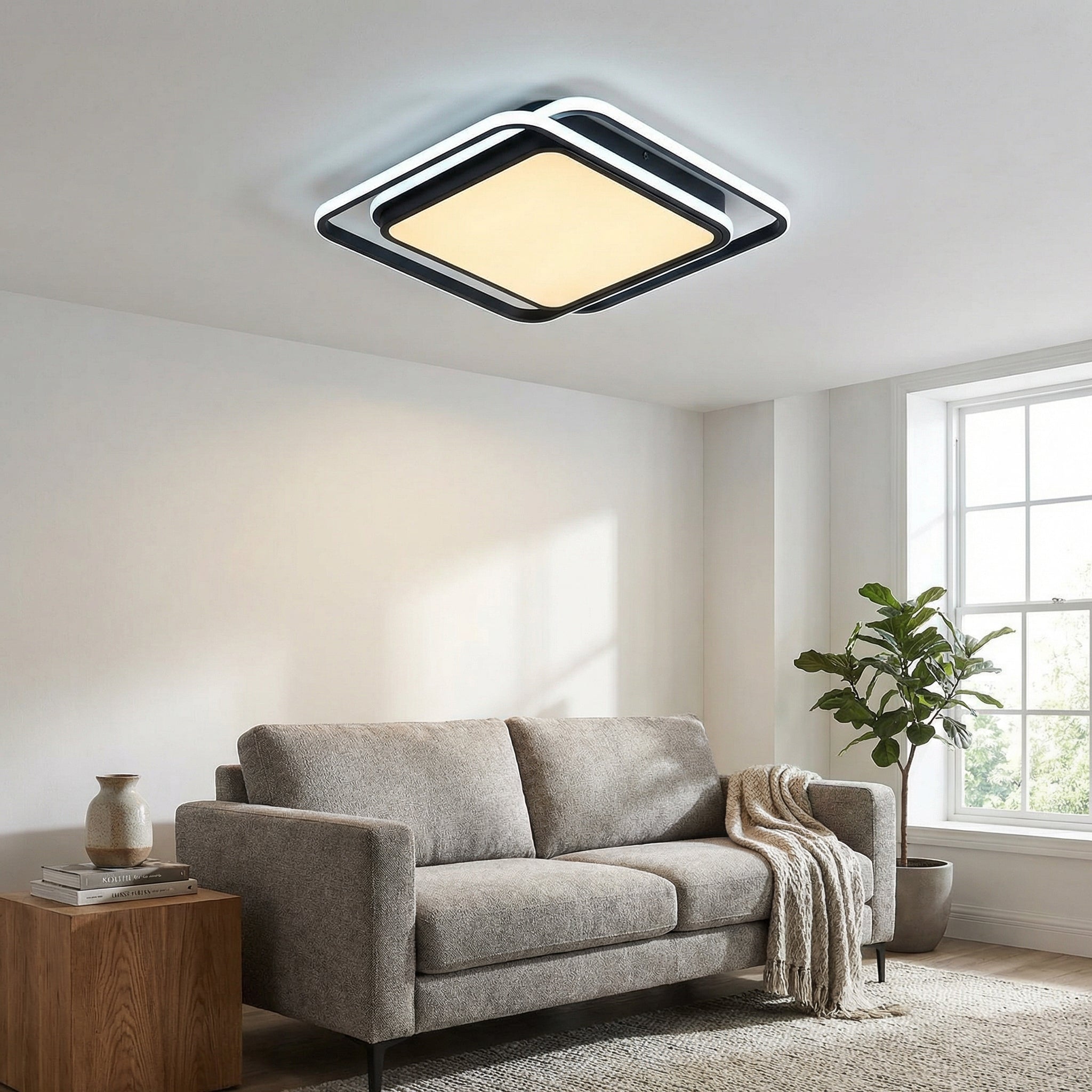 Lumina Modern Black Checkered LED Ceiling Light 50x50cm Square Flush Mount