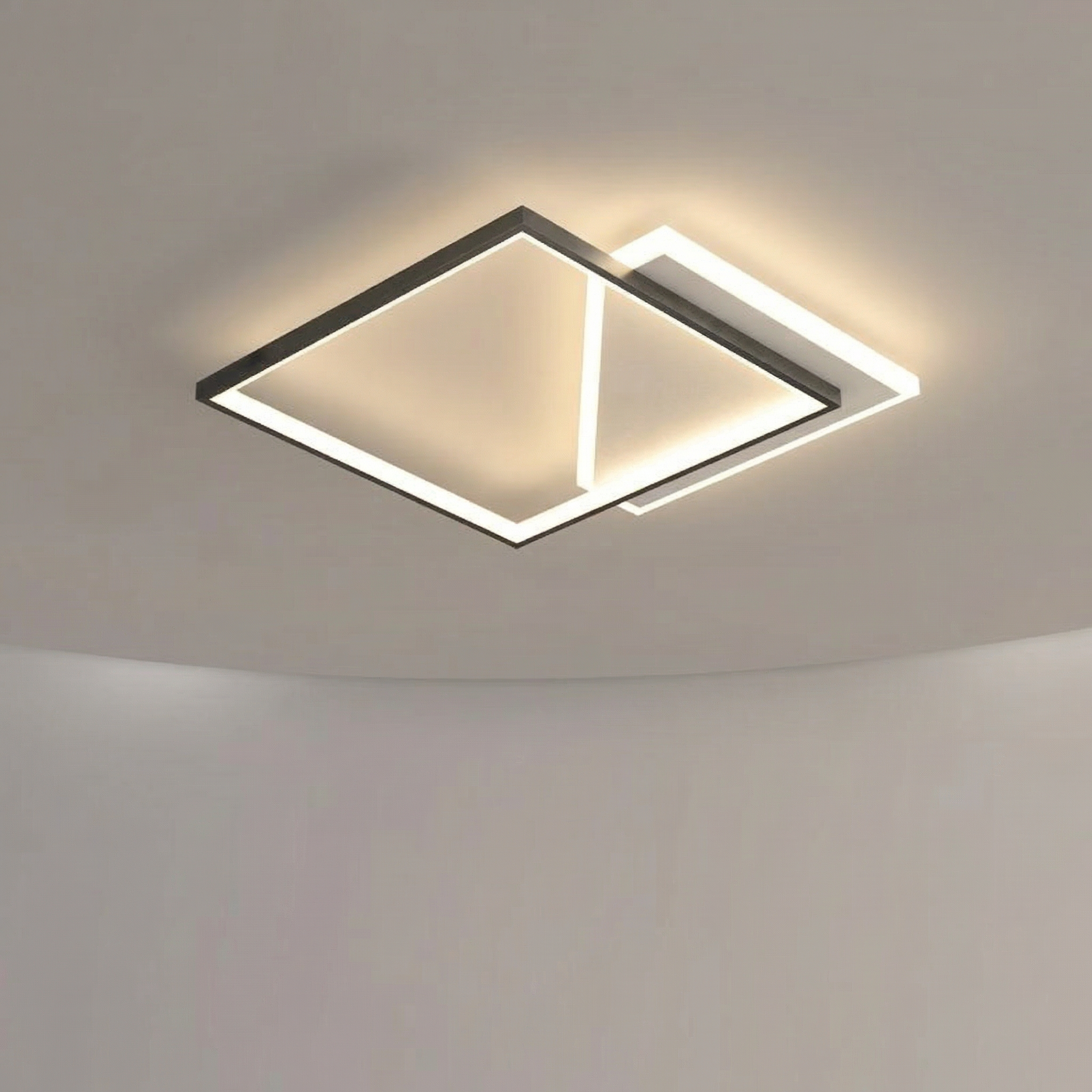Modern Black Dual Square LED Ceiling Light 50cm Geometric Design