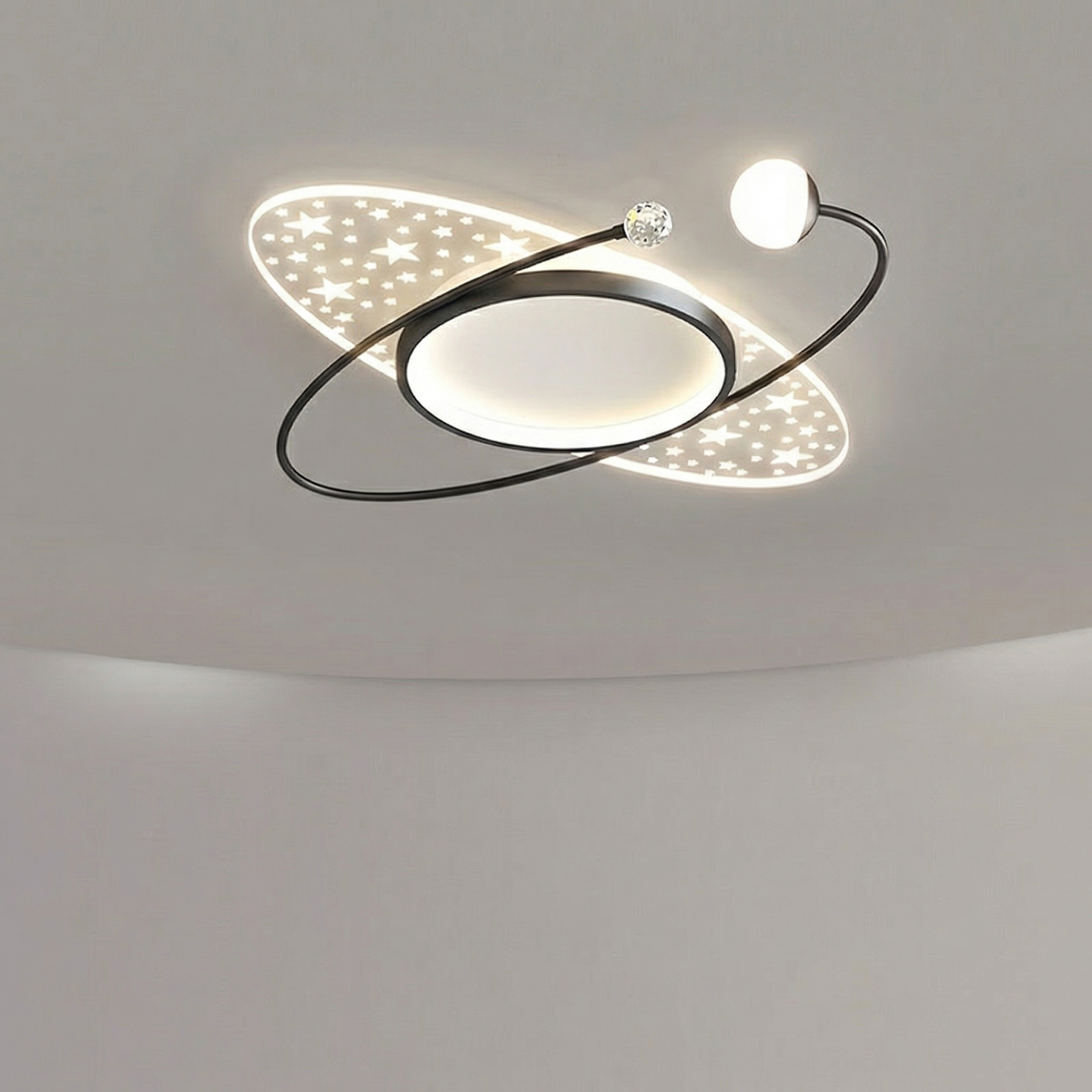 Oval Star Orbit LED Ceiling Light With Black Frame 52cm Flush Mount