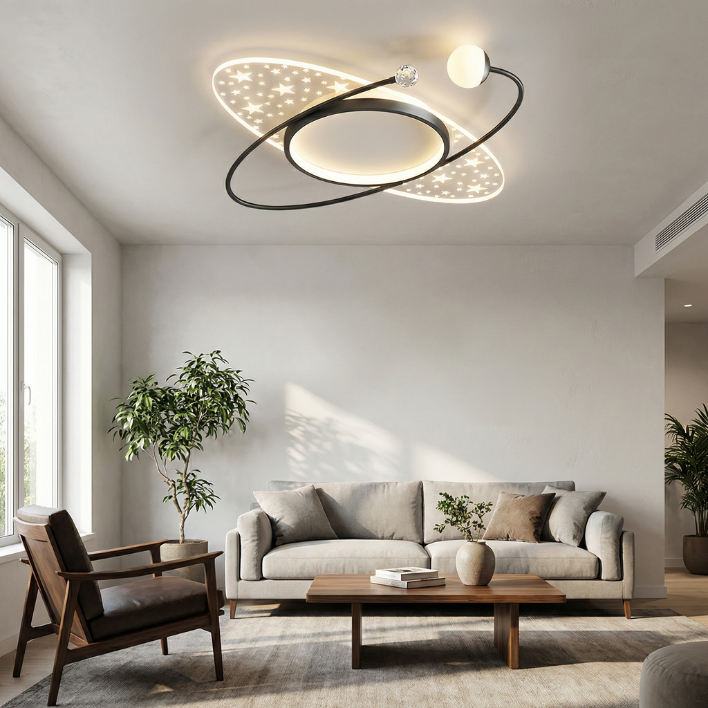 Oval Star Orbit LED Ceiling Light With Black Frame 52cm Flush Mount