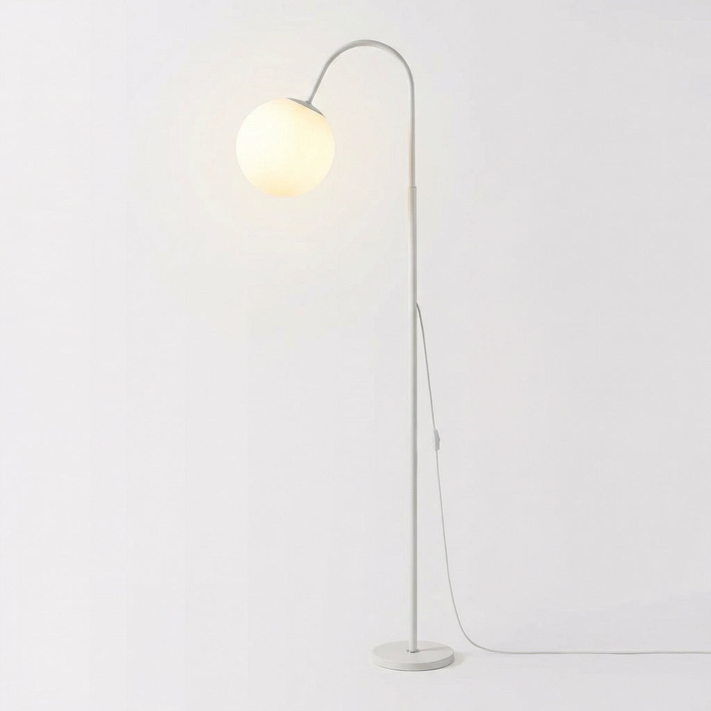 Nordic Moon Globe Floor Lamp With Slim Iron Frame And Frosted Shade