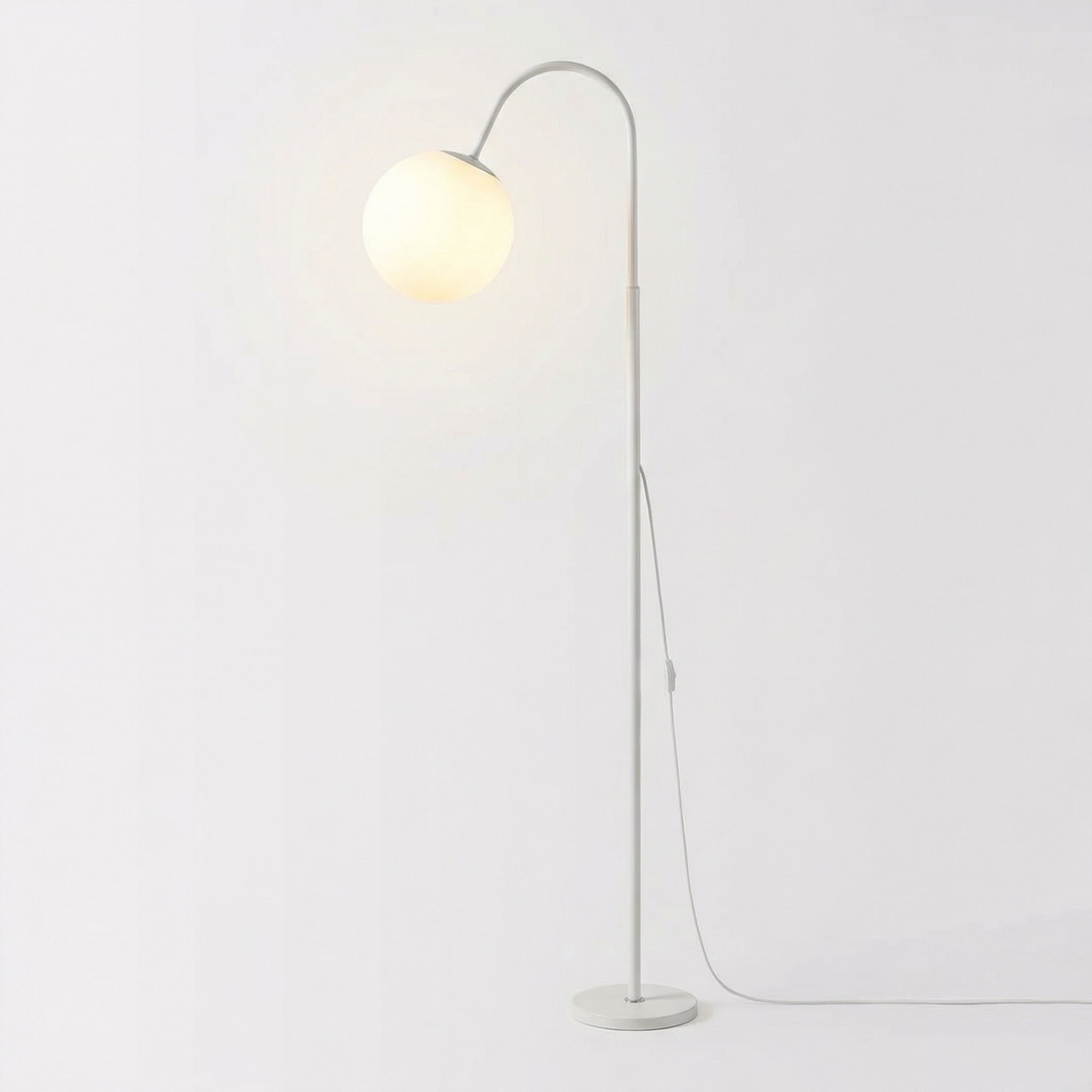 Nordic Moon Globe Floor Lamp With Slim Iron Frame And Frosted Shade