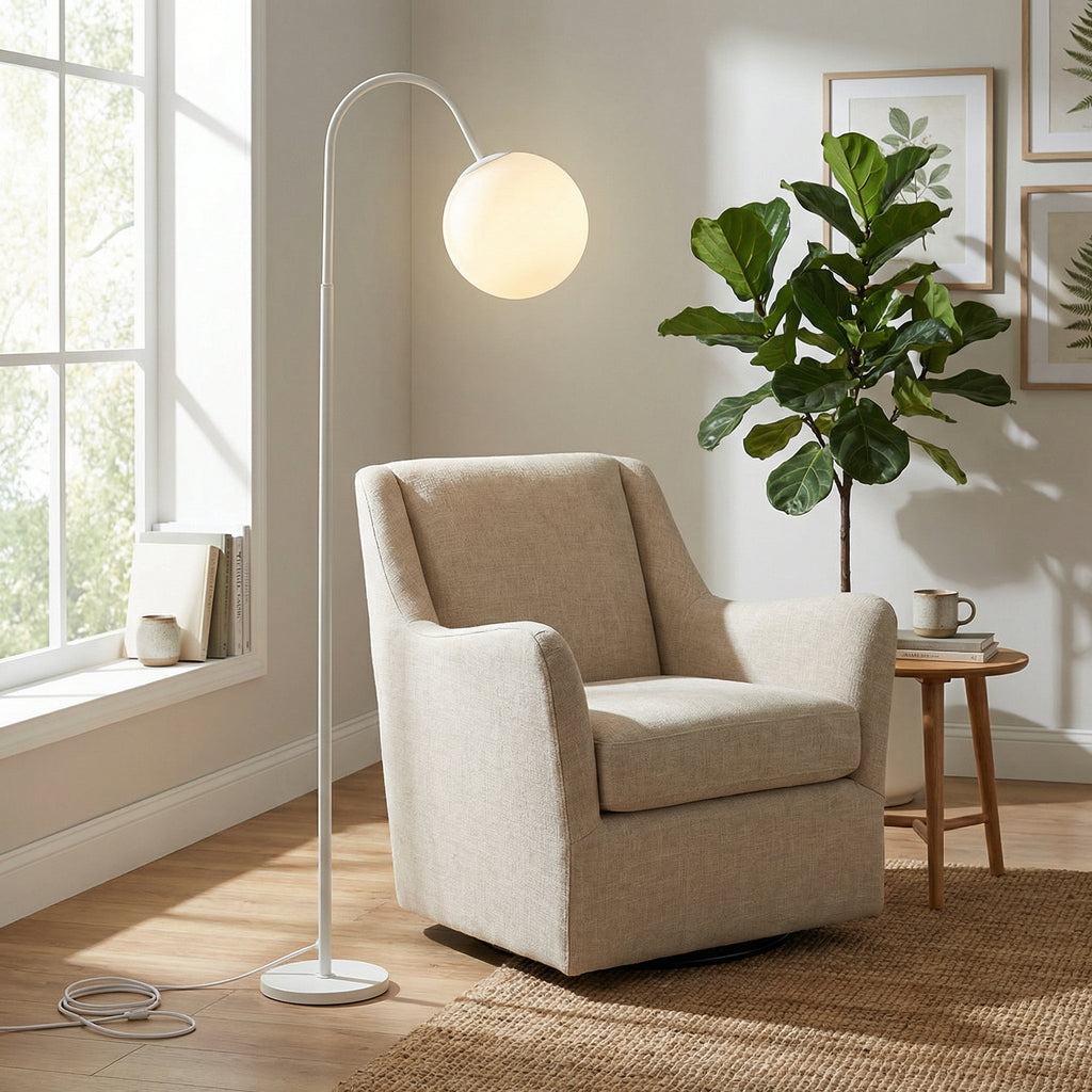 Nordic Moon Globe Floor Lamp With Slim Iron Frame And Frosted Shade