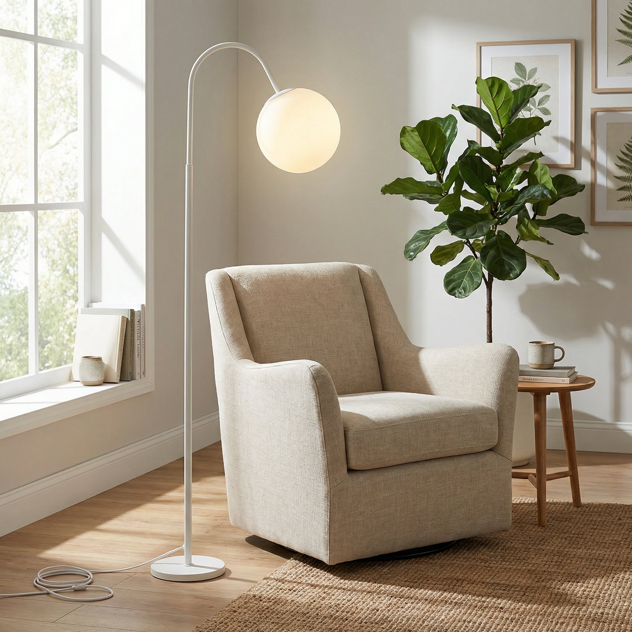Nordic Moon Globe Floor Lamp With Slim Iron Frame And Frosted Shade