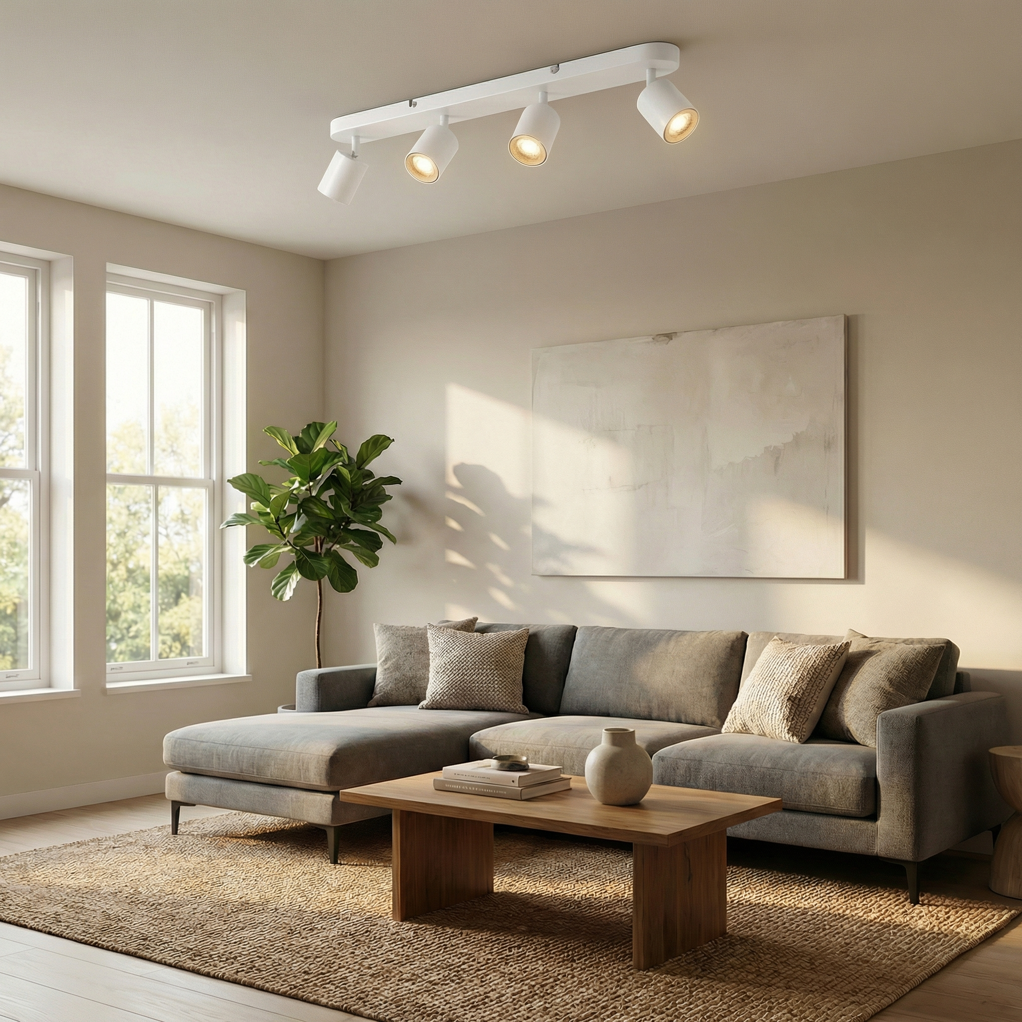 Modern 4 Head Adjustable Ceiling Spotlight Bar With Rectangular Base