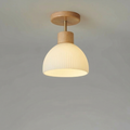 Nordic Wooden Glass Ceiling Light With Ribbed Shade Flush Mount