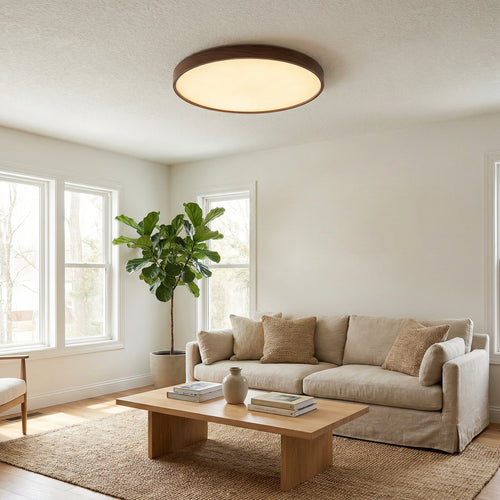 40cm Round Led Ceiling Light 48W Flush Mount Wood Grain Decor