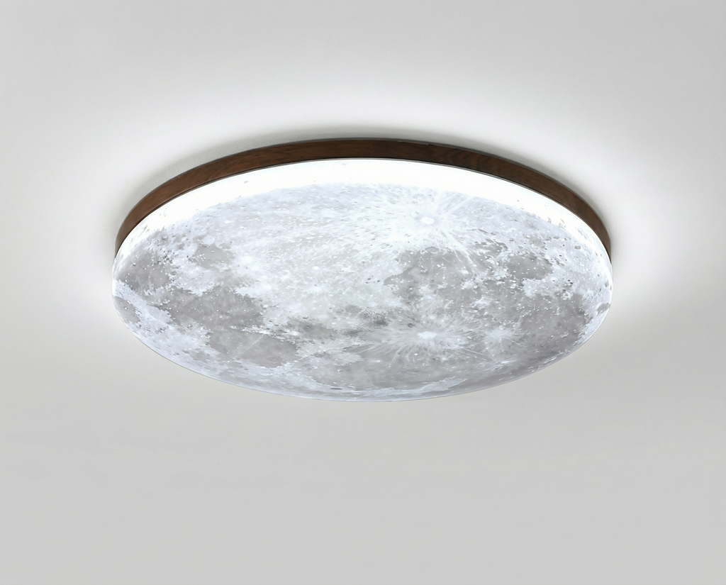 Oriental Moon LED Ceiling Light 26cm Natural Wood Frame Diffuser