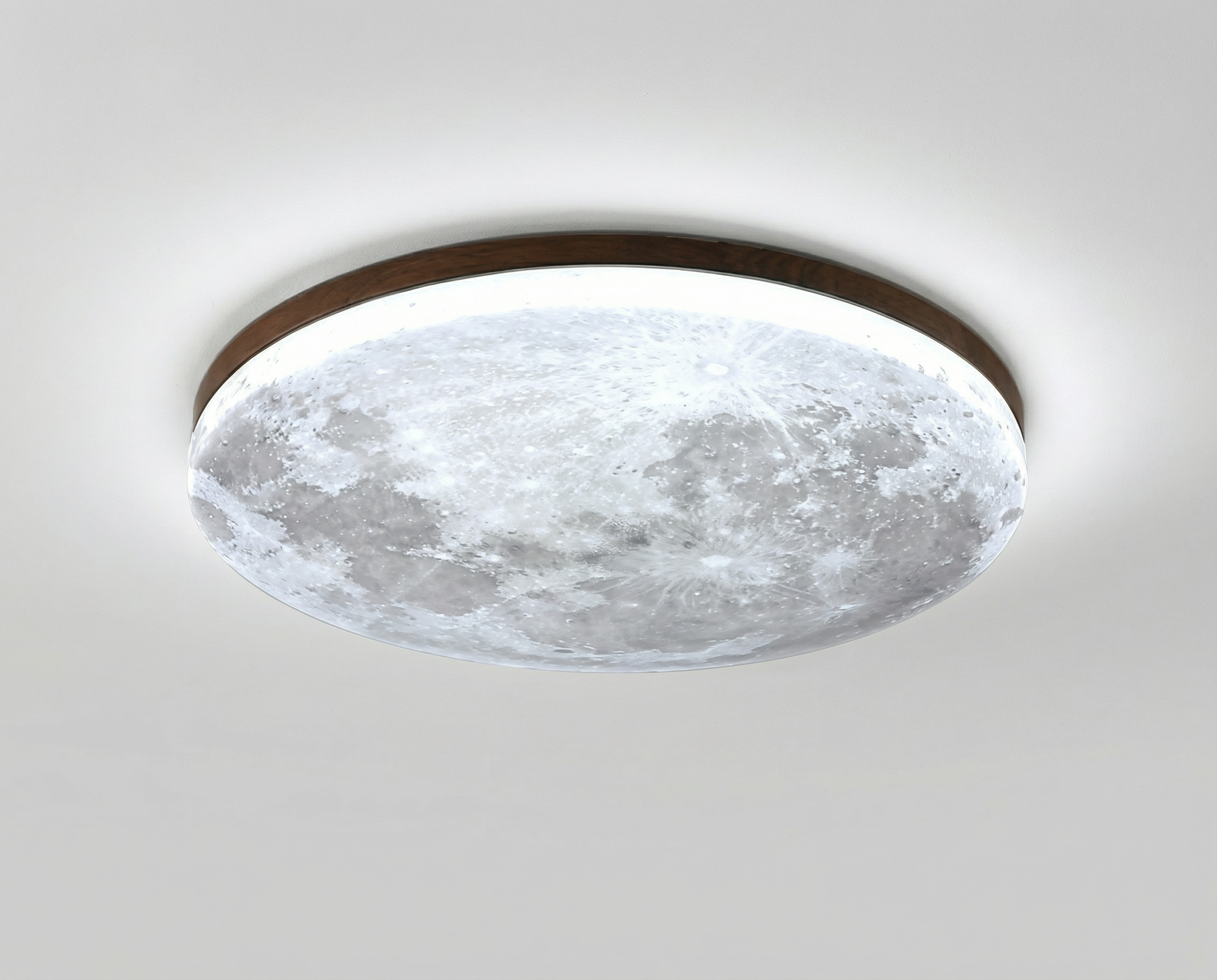 Oriental Moon LED Ceiling Light 26cm Natural Wood Frame Diffuser
