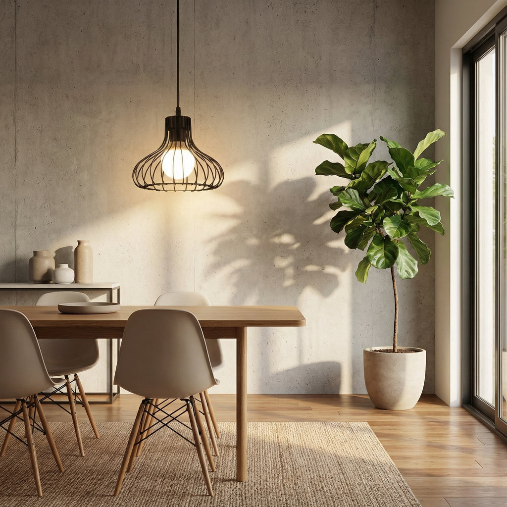 Black Nordic Industrial Curved Wire Cage Pendant Light Modern