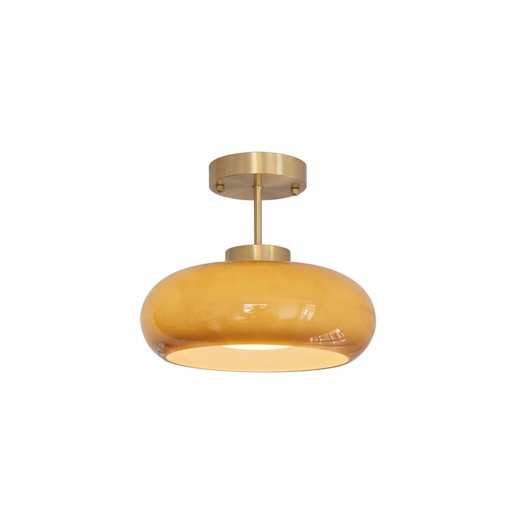 Nordic Vintage Copper And Amber Glass Semi Flush Ceiling Light