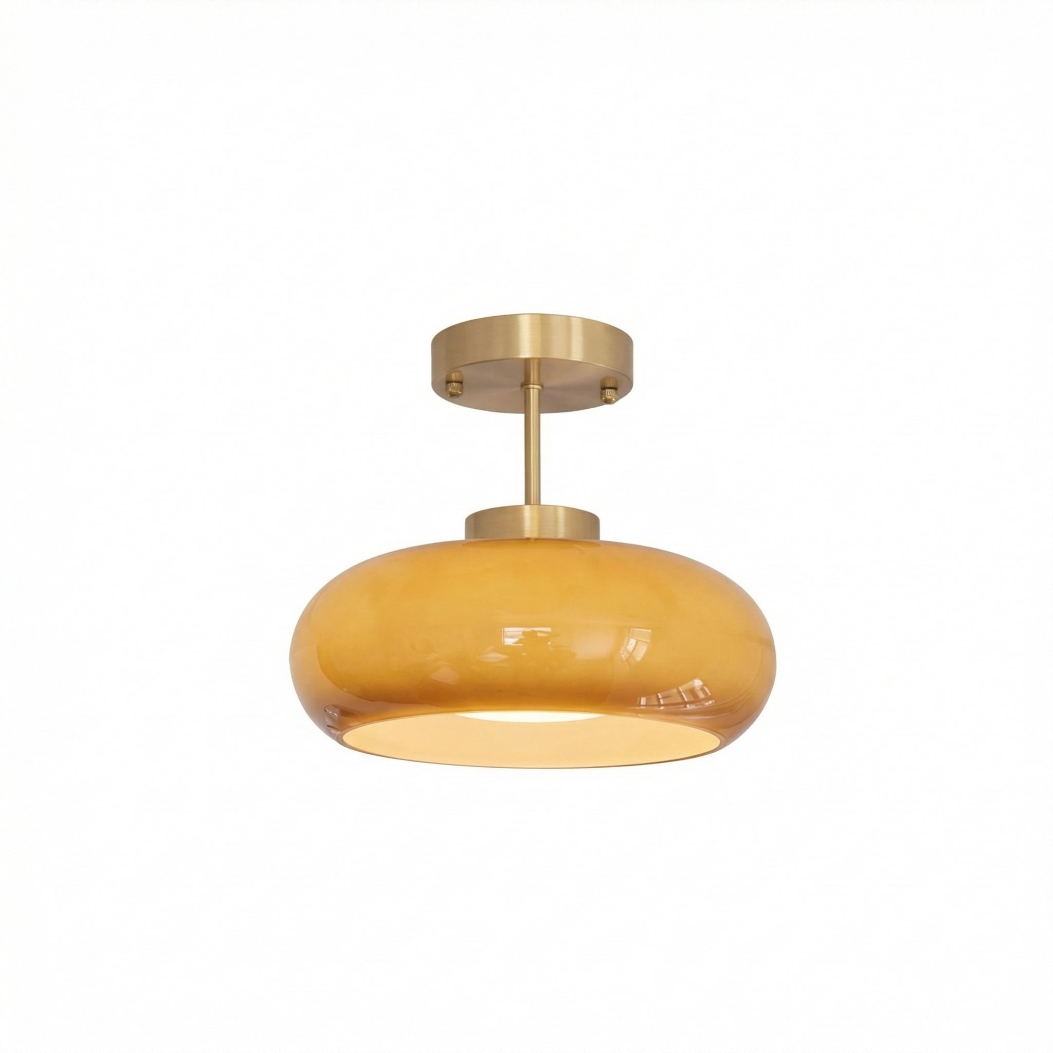 Nordic Vintage Copper And Amber Glass Semi Flush Ceiling Light