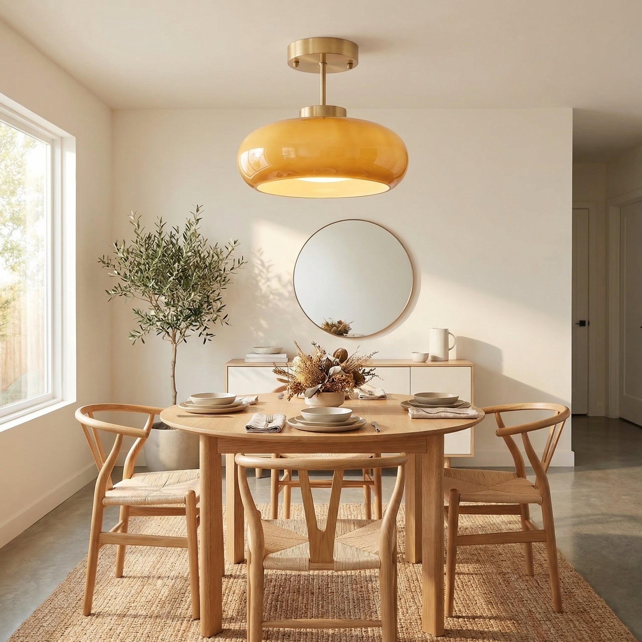 Nordic Vintage Copper And Amber Glass Semi Flush Ceiling Light
