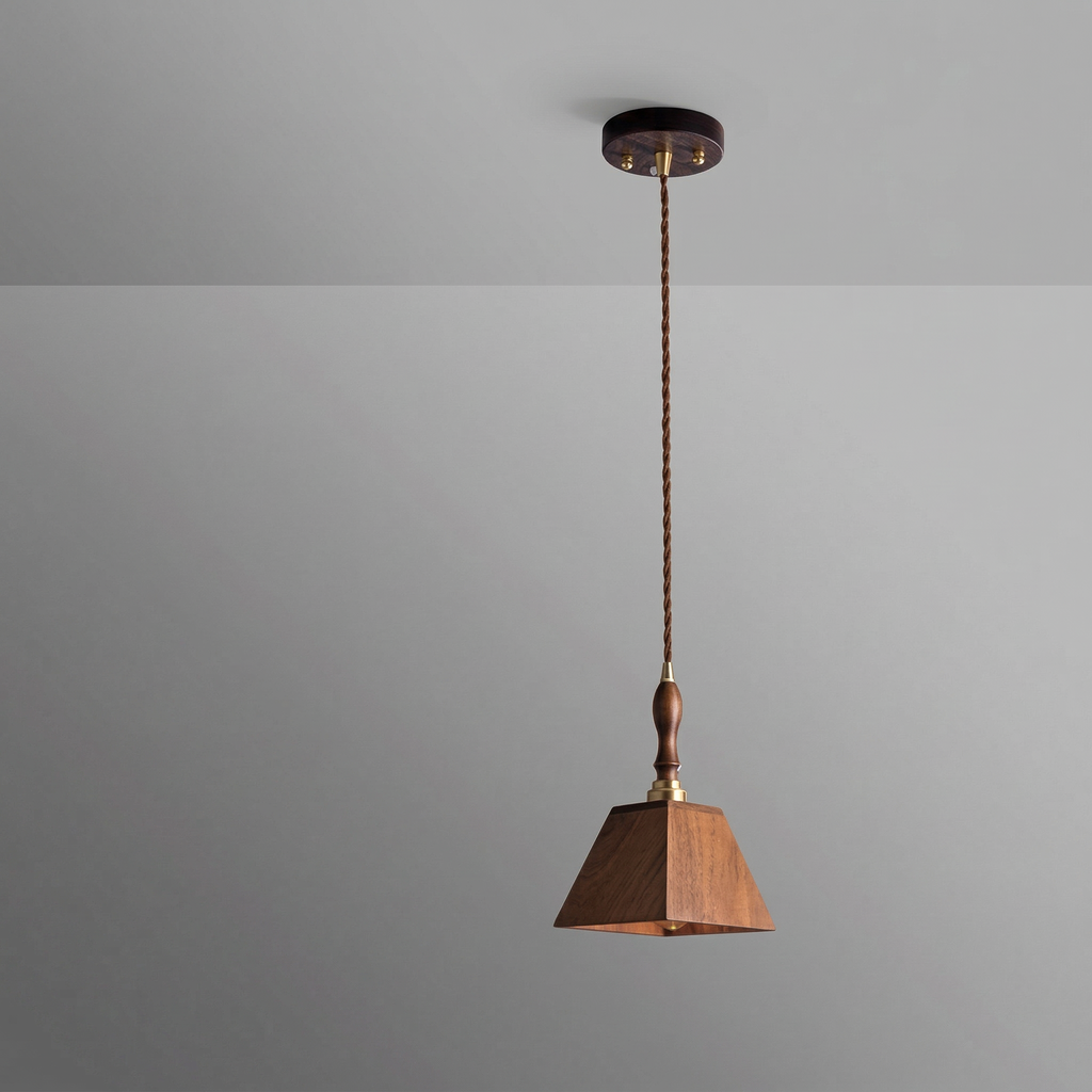 Japanese Walnut Wood Pyramid Pendant Light Solid Modern Ceiling Fixture
