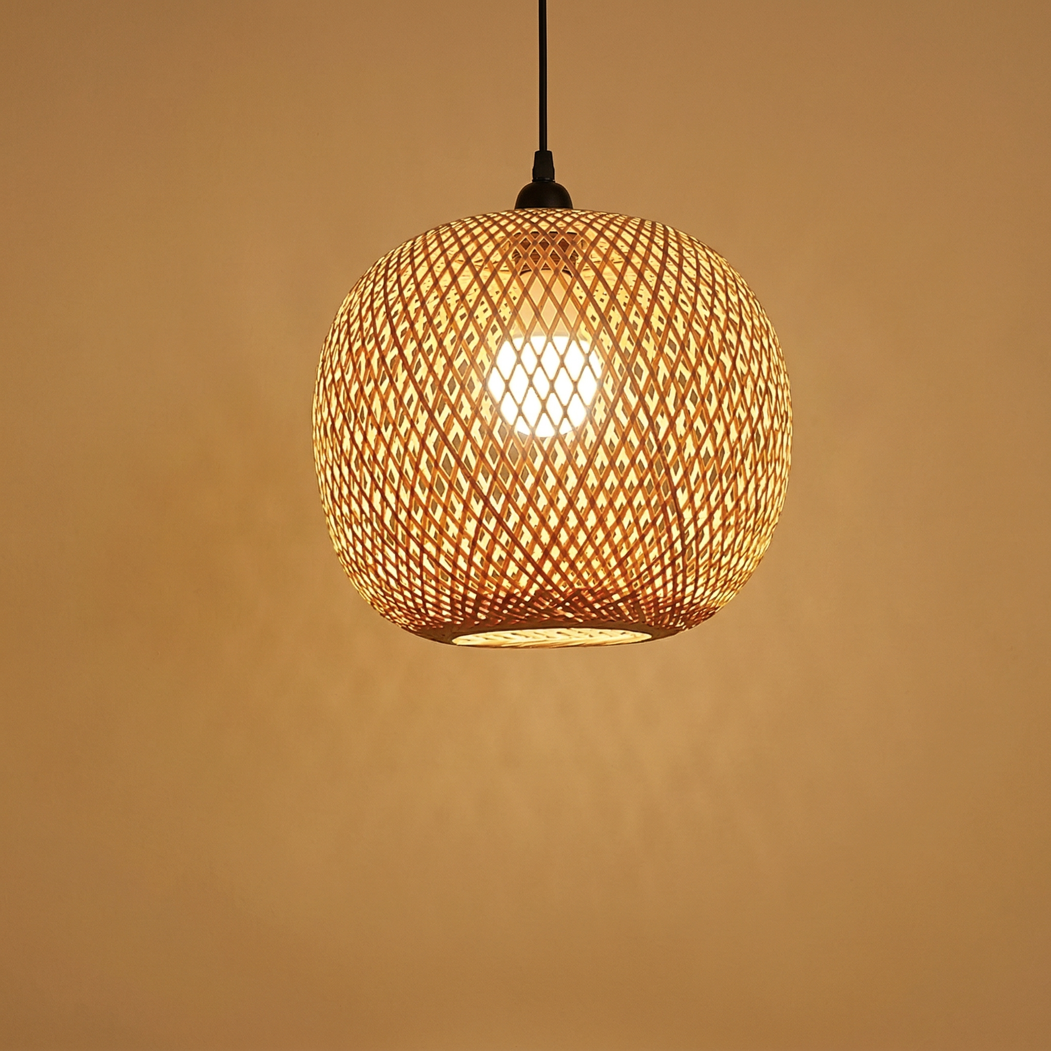 Natural Handwoven Bamboo Pendant Light With Woven Sphere Shade