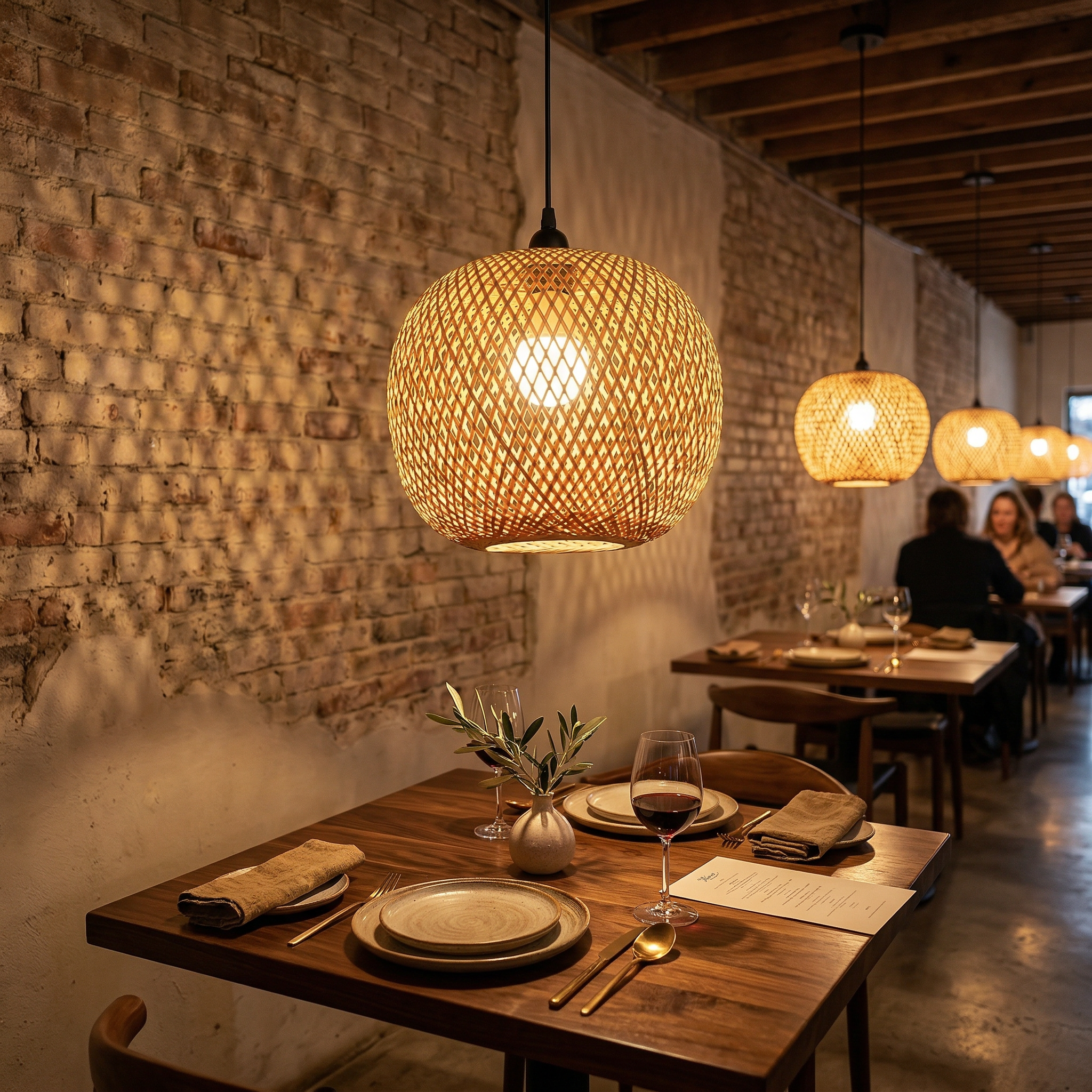 Natural Handwoven Bamboo Pendant Light With Woven Sphere Shade