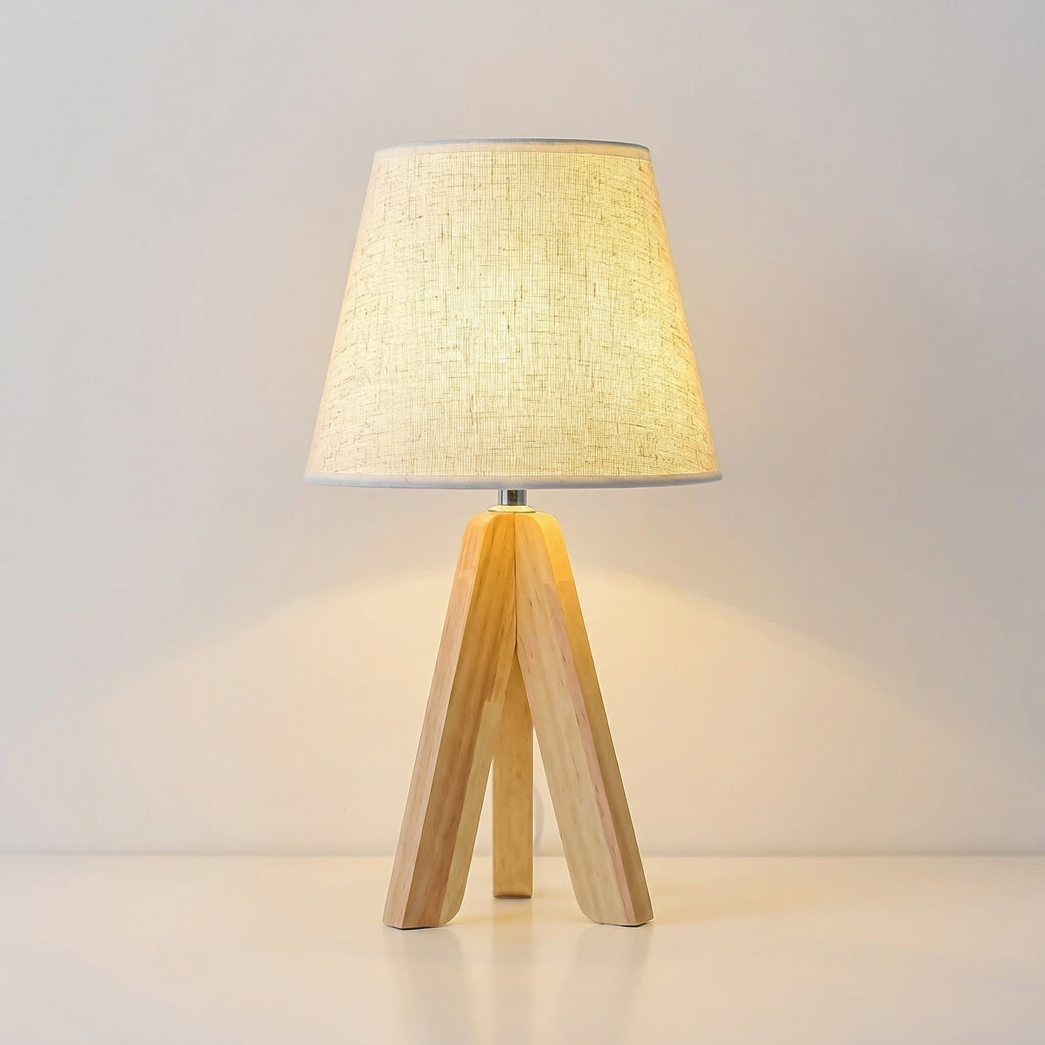 Scandinavian Wooden Tripod Table Lamp With Textured Fabric Shade