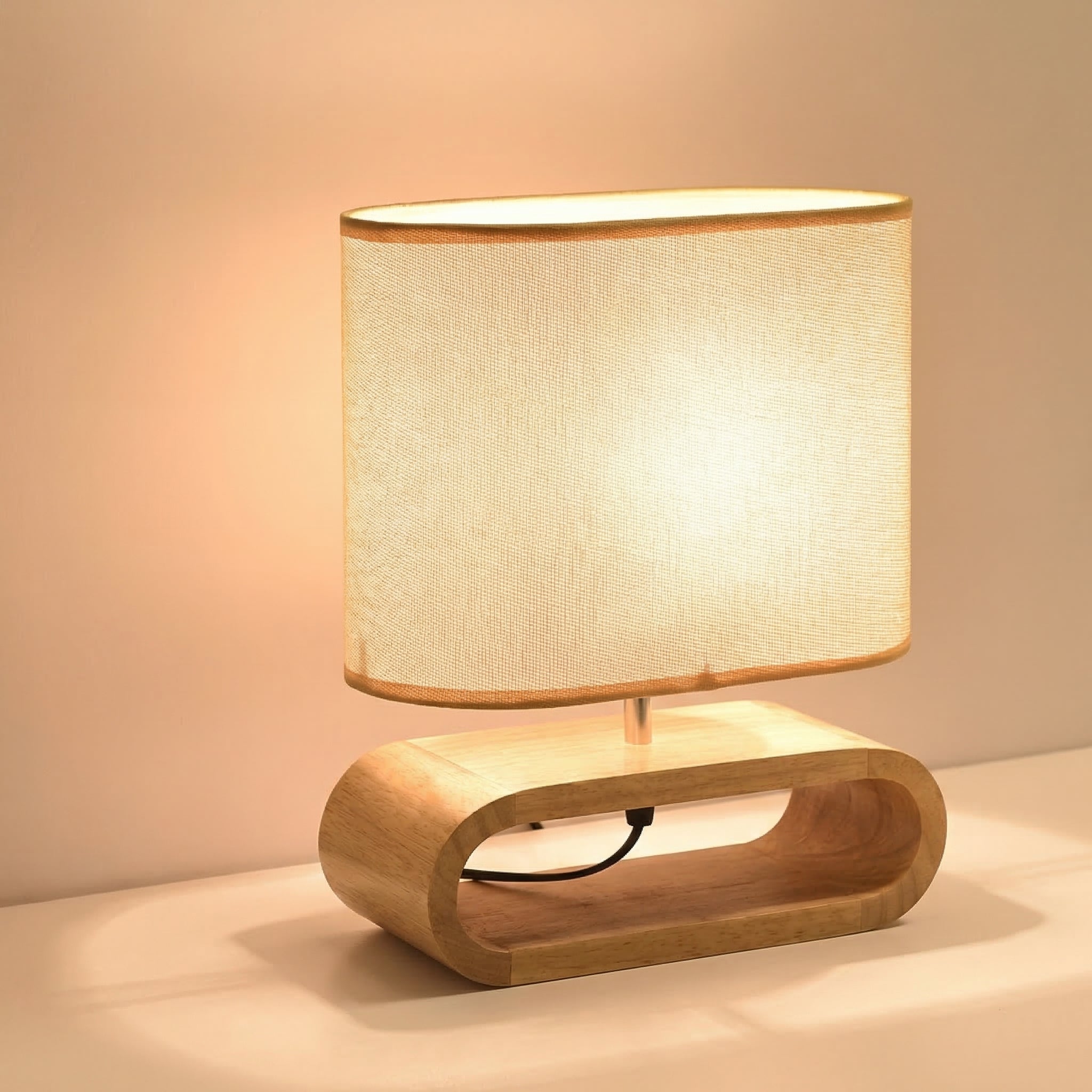 Nordic Natural Wood LED Table Lamp With Soft Fabric Shade Base
