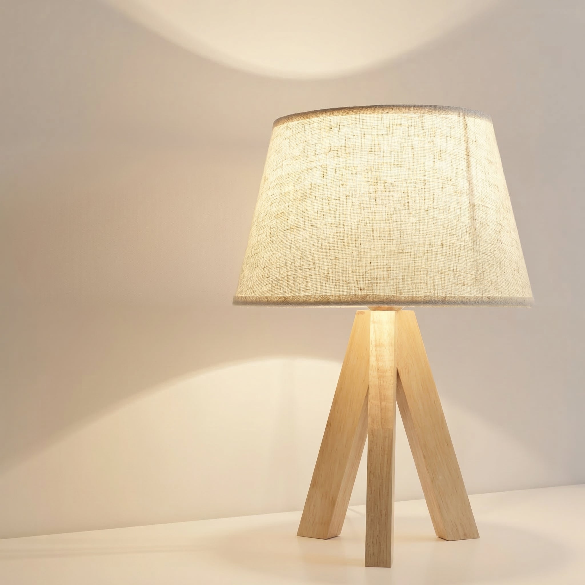 Scandinavian Wooden Tripod Table Lamp With Natural Linen Shade