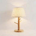 Modern Nordic Wooden Table Lamp Tree Branch Base Fabric Shade