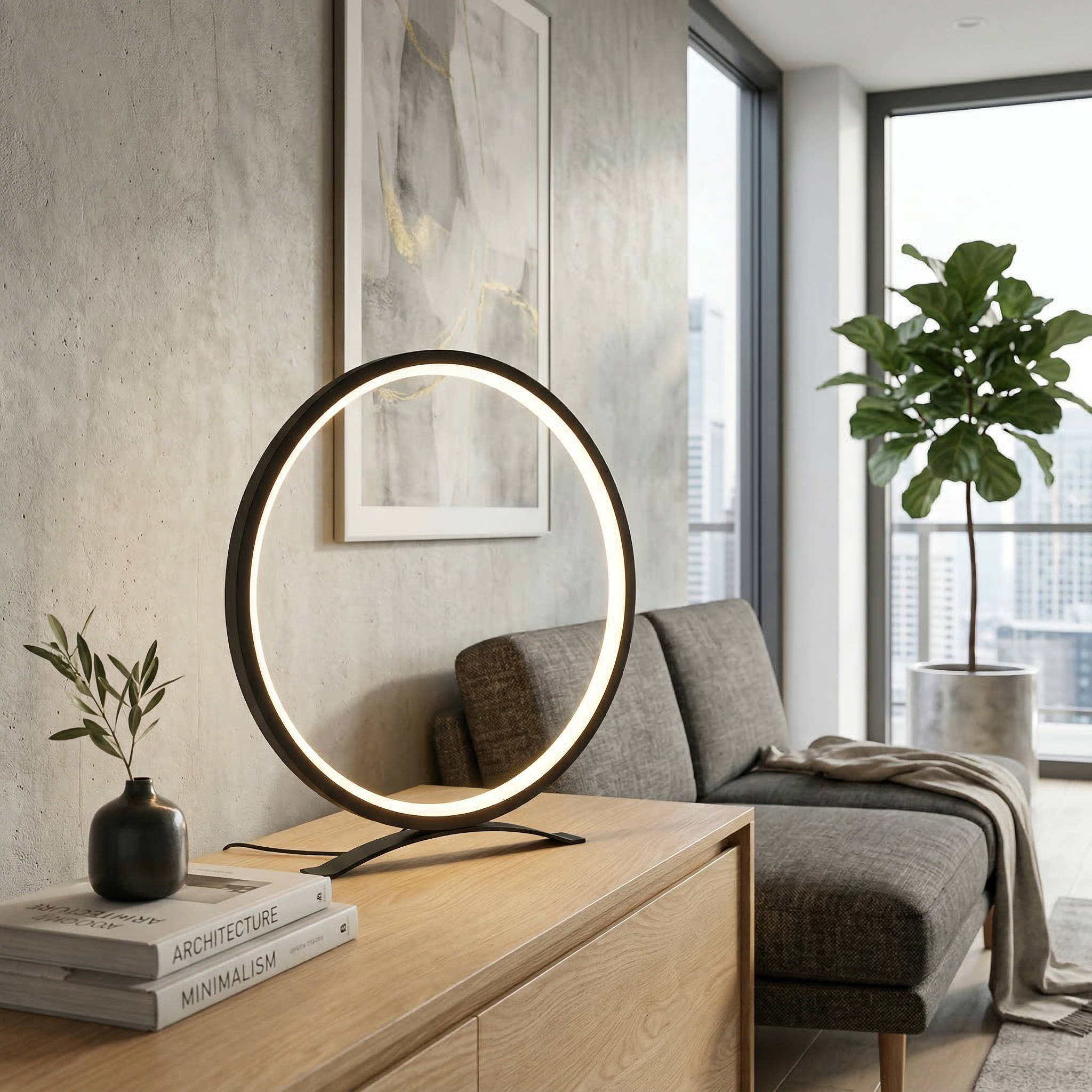 Nordic LED Circular Ring Table Lamp Featuring Warm Ambient Light