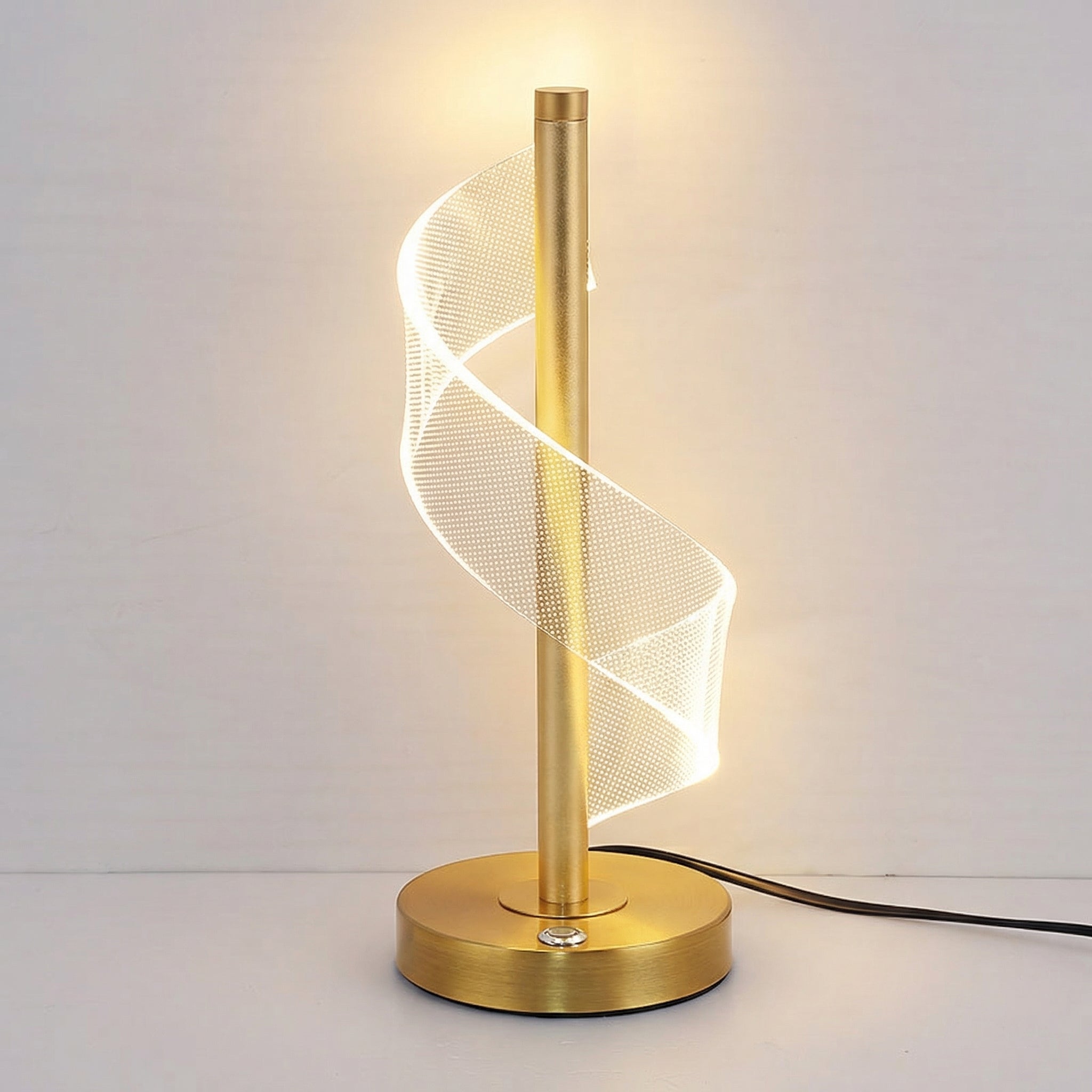 Modern Spiral LED Table Lamp With Gold Metal Frame And Clear Acrylic Body